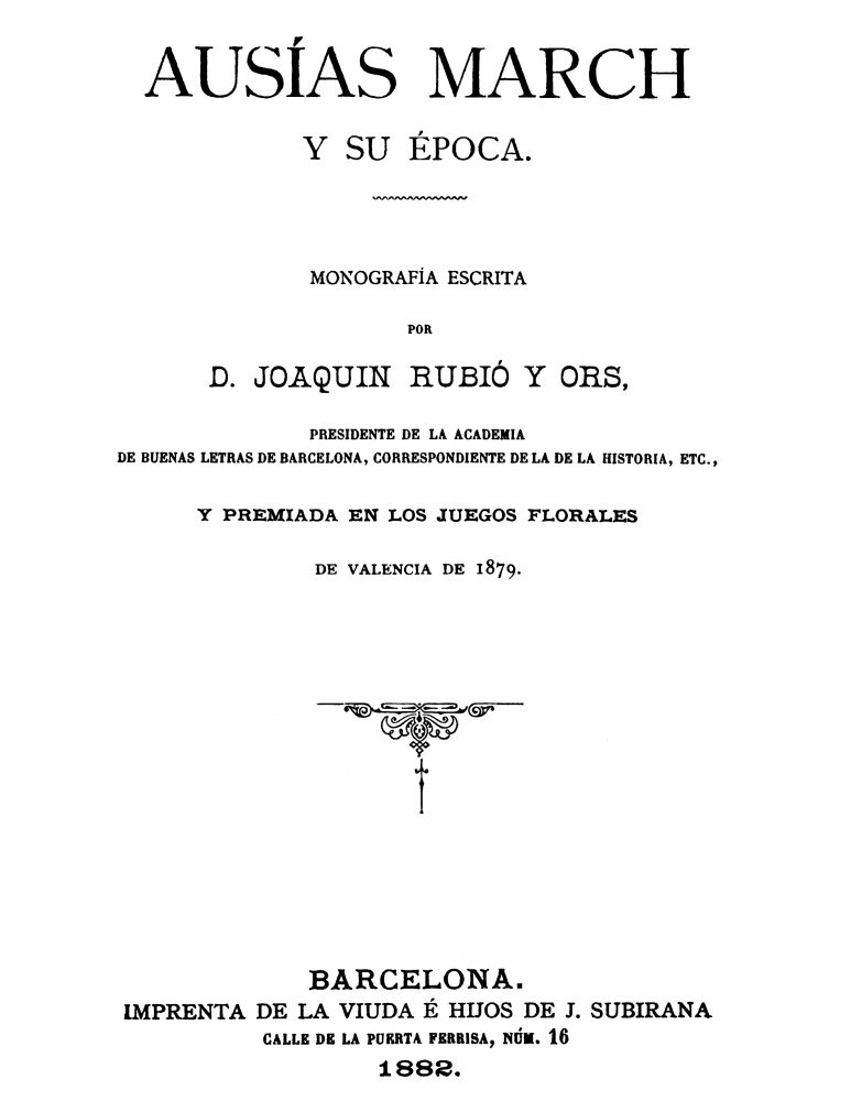 Copertina di Ausías March y su época, di Joaquín Rubió y Ors