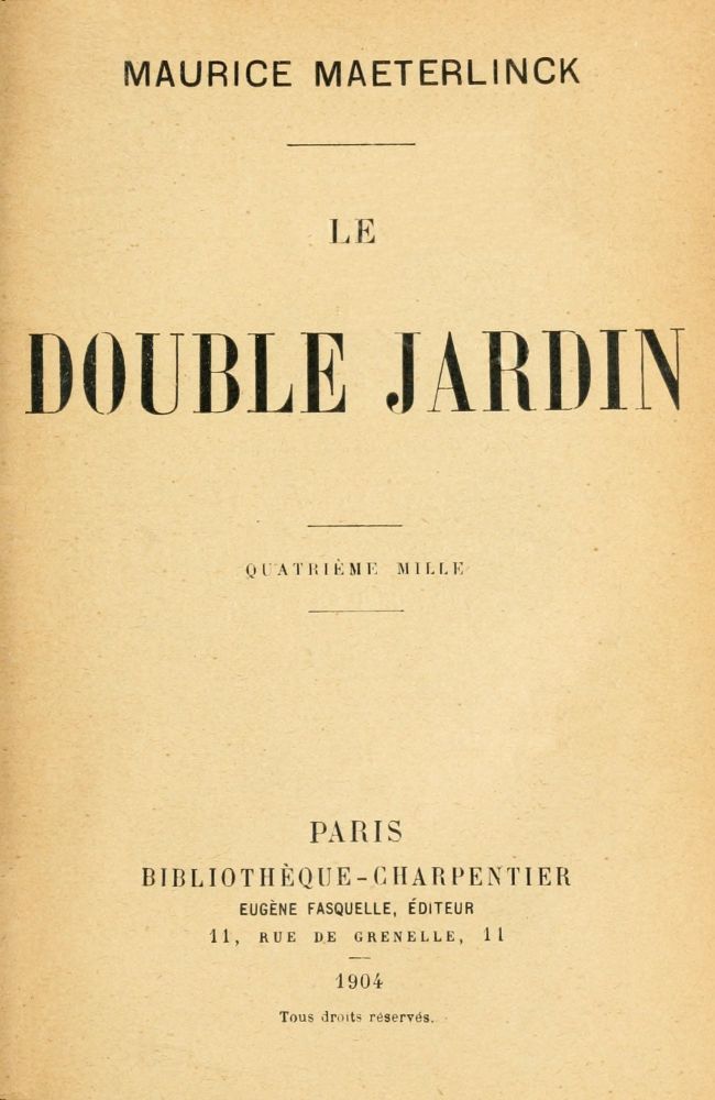 Copertina di Le Double Jardin, di Maurice Maeterlinck