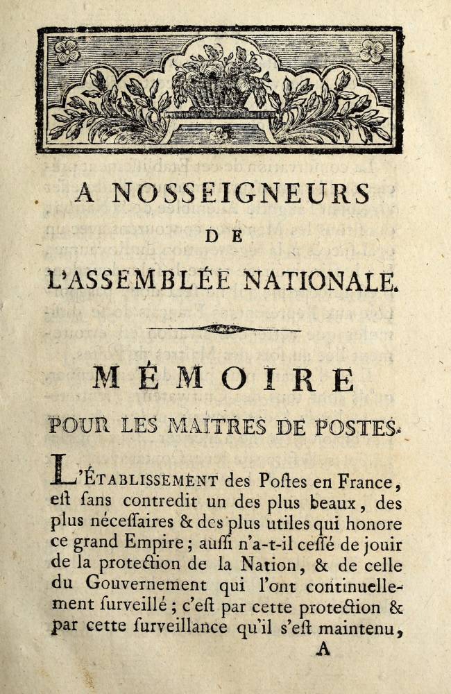 Portada de A Nosseigneurs de l'Assemblée nationale: Mémoire pour les maîtres de postes, de Anonymous