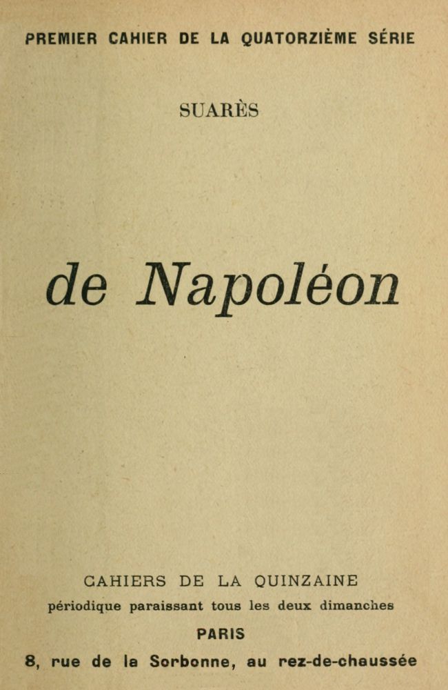 Copertina di De Napoléon, di André Suarès