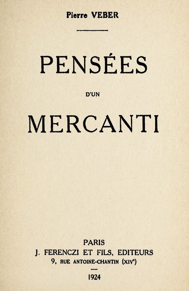 Copertina di Pensées d'un mercanti, di Pierre Veber