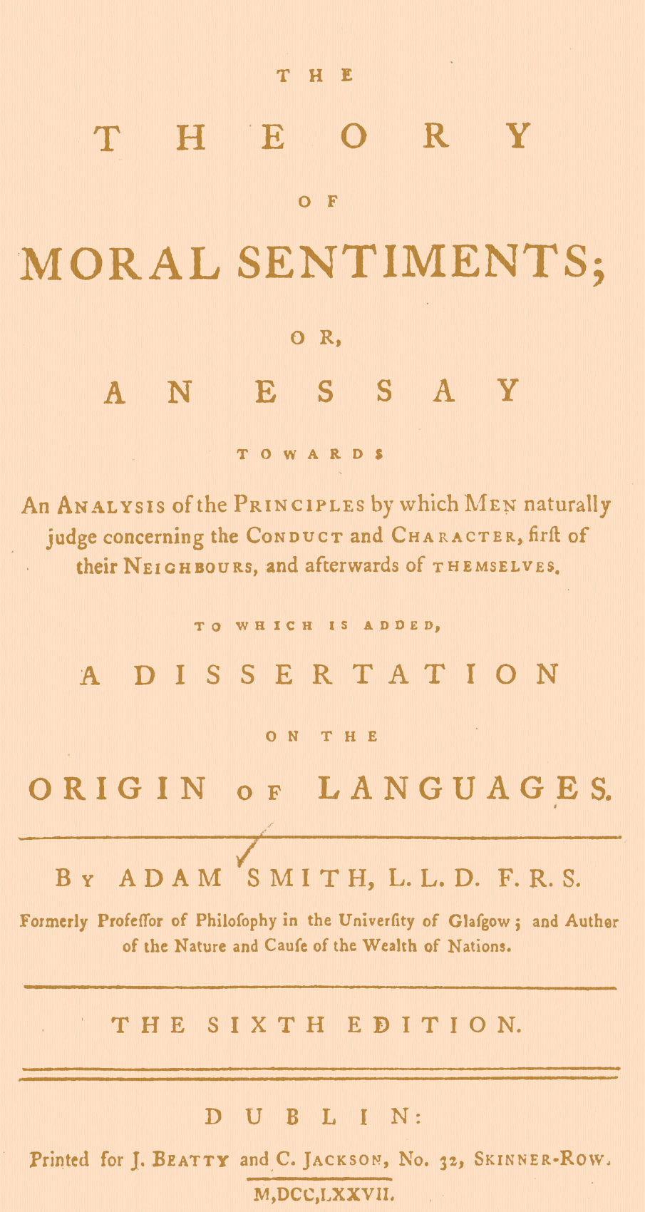 Copertina di The Theory of Moral Sentiments / Or, an Essay Towards an Analysis of the Principles by Which Men Naturally Judge Concerning the Conduct and Character, First of Their Neighbours, and Afterwards of Themselves. to Which Is Added, a Dissertation on the Origin of Languages., di Adam Smith