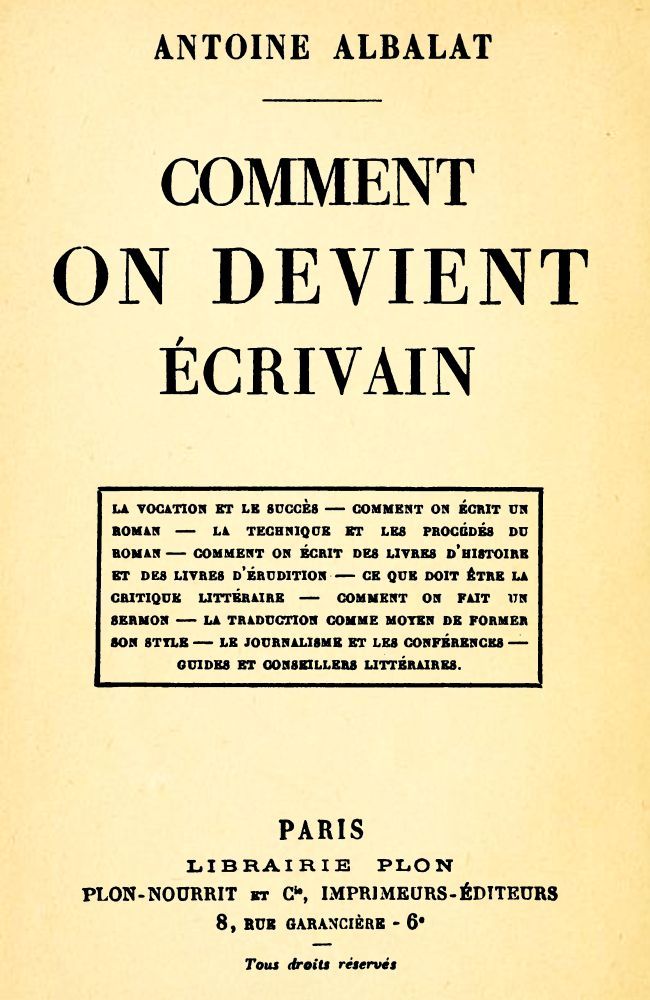 Couverture de Comment on devient écrivain par Antoine Albalat