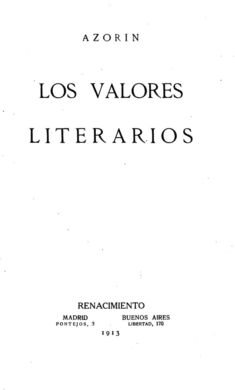 Portada de Los valores literarios, de Azorín