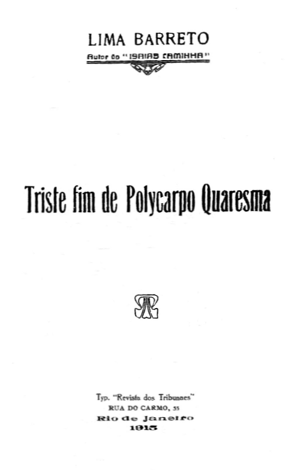 Couverture de Triste Fim de Polycarpo Quaresma par Lima Barreto