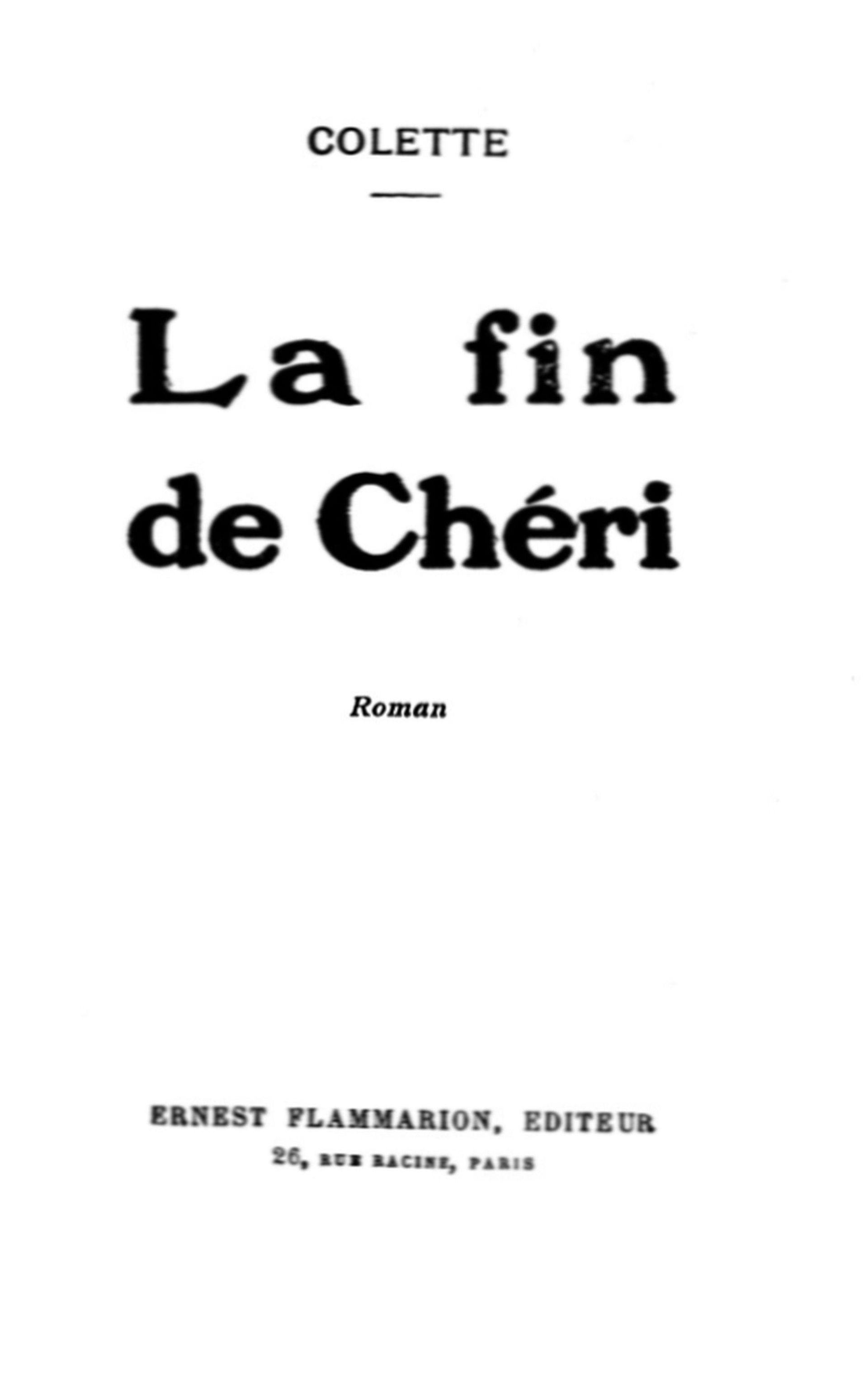 Copertina di La Fin de Chéri, di Colette