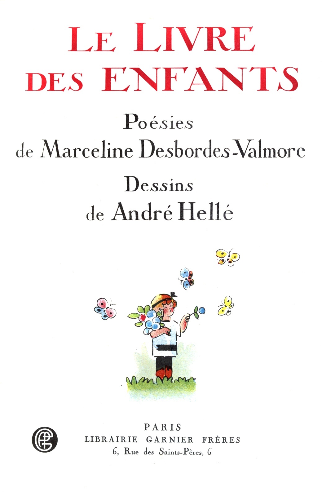 Operculum “Le livre des enfants”, auctore Marceline Desbordes-Valmore