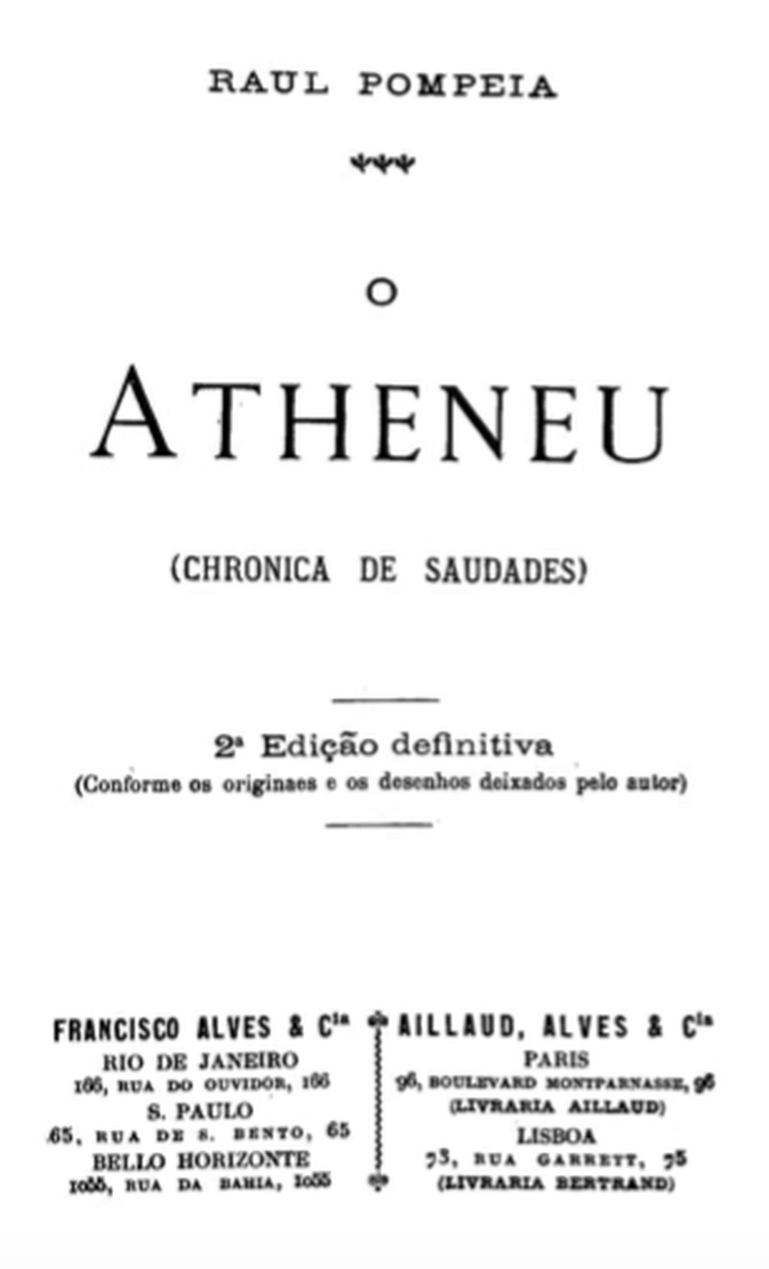 Portada de O Atheneu (chronica de saudades), de Raul Pompéia