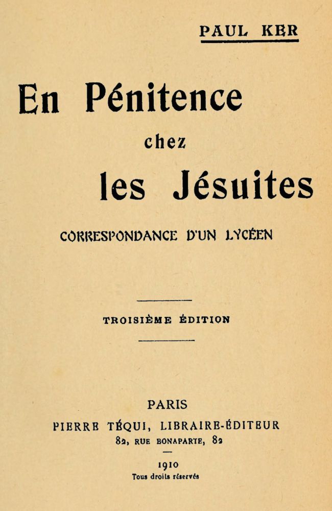 Cover of En Pénitence chez les Jésuites: Correspondance d'un lycéen by Pierre-Paul Brucker