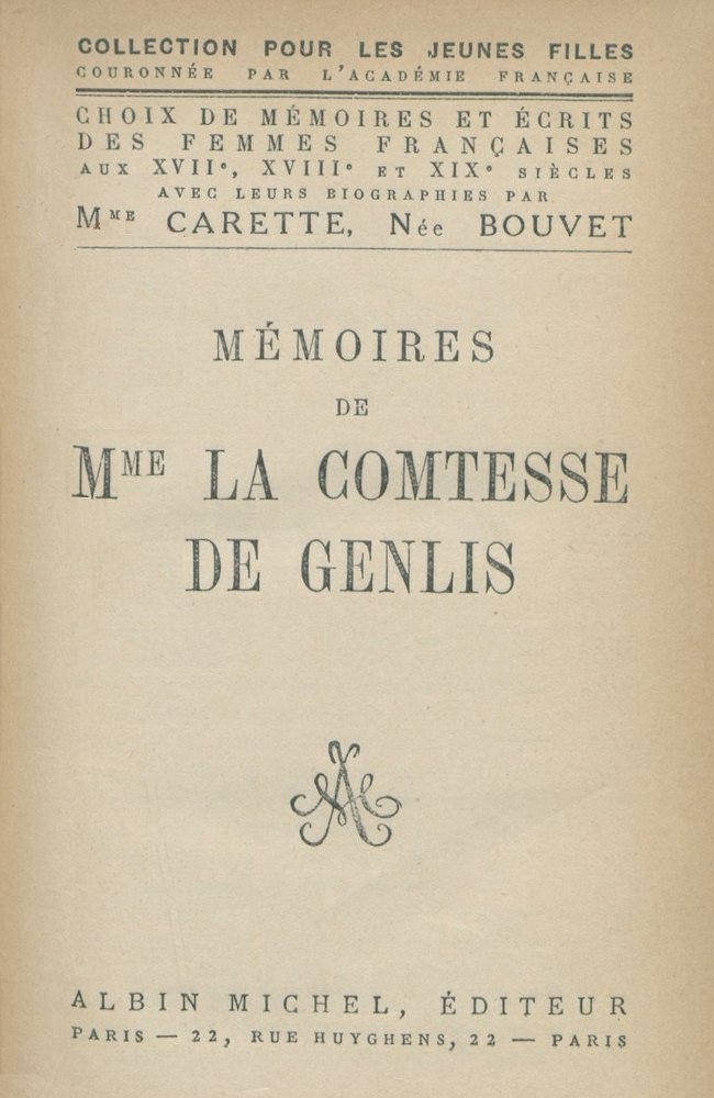 Copertina di Mémoires de Mme la Comtesse de Genlis, di comtesse de Stéphanie Félicité Genlis