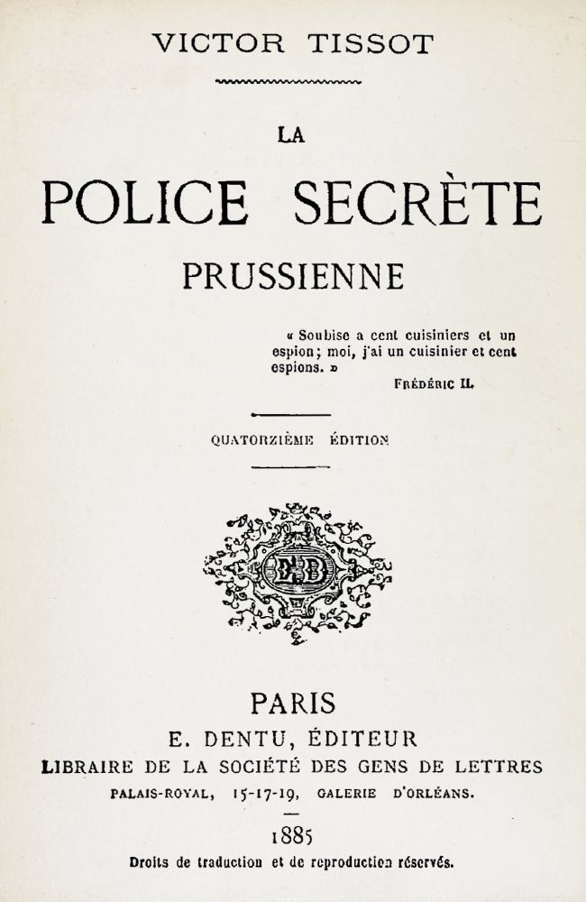 Operculum “La police secrète prussienne”, auctore Victor Tissot