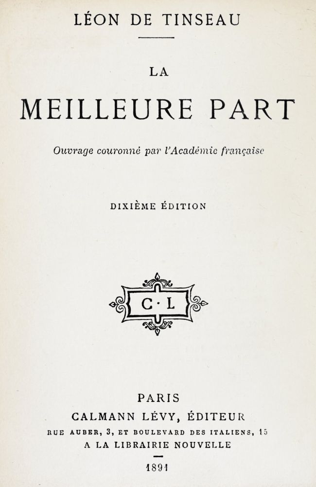 Copertina di La meilleure part, di Léon de Tinseau