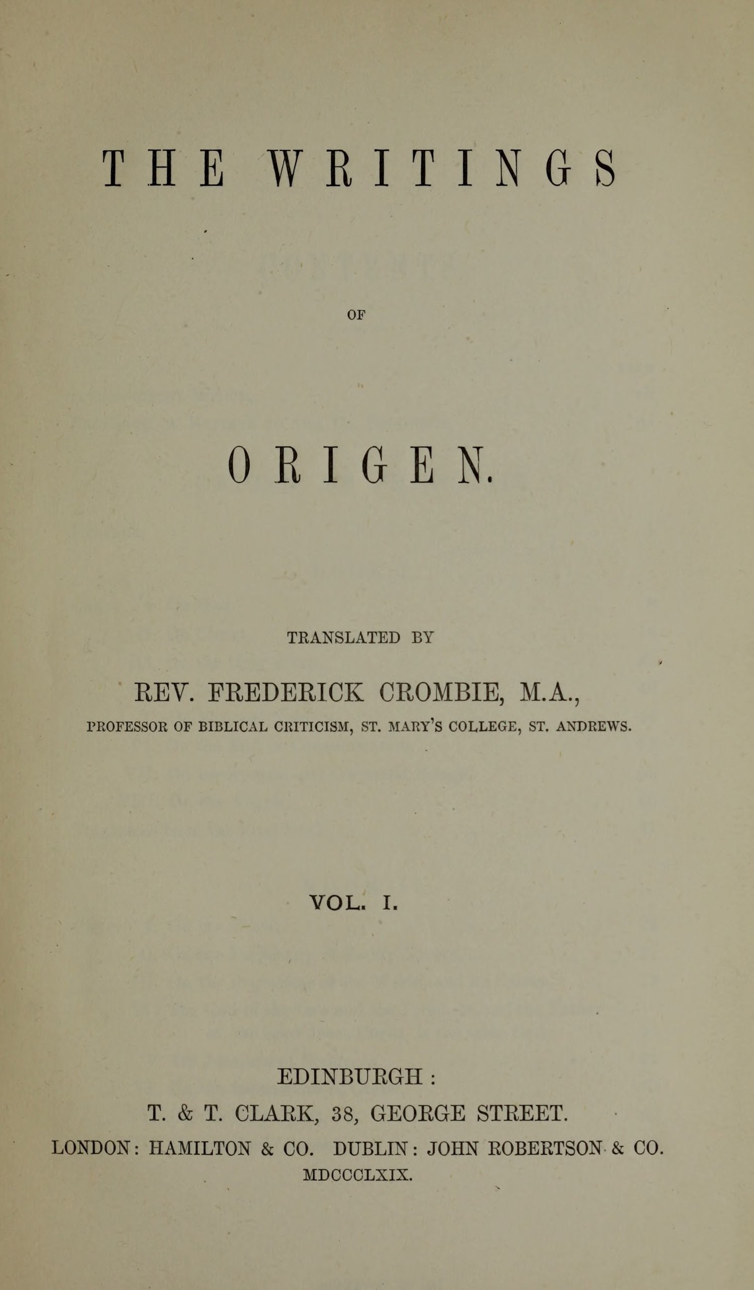 Cover of The writings of Origen, Vol. 1 (of 2) by Origen
