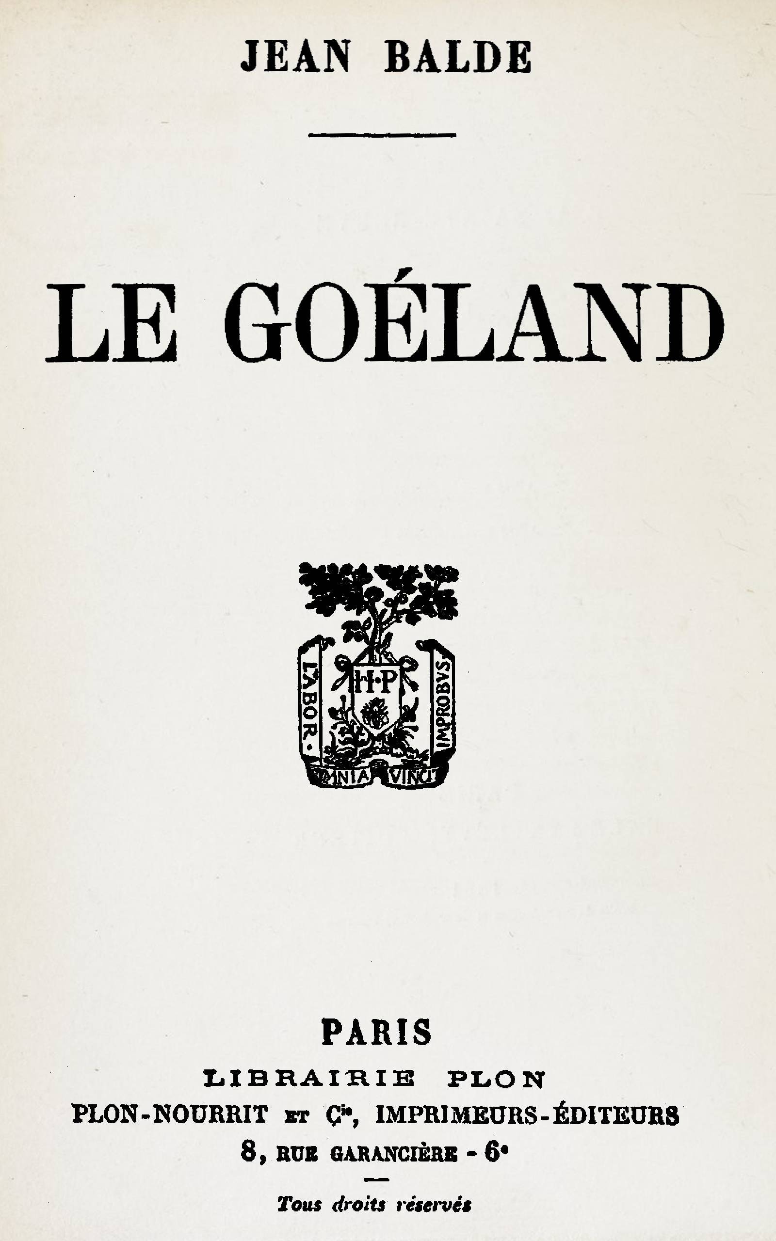 Copertina di Le goéland, di Jean Balde
