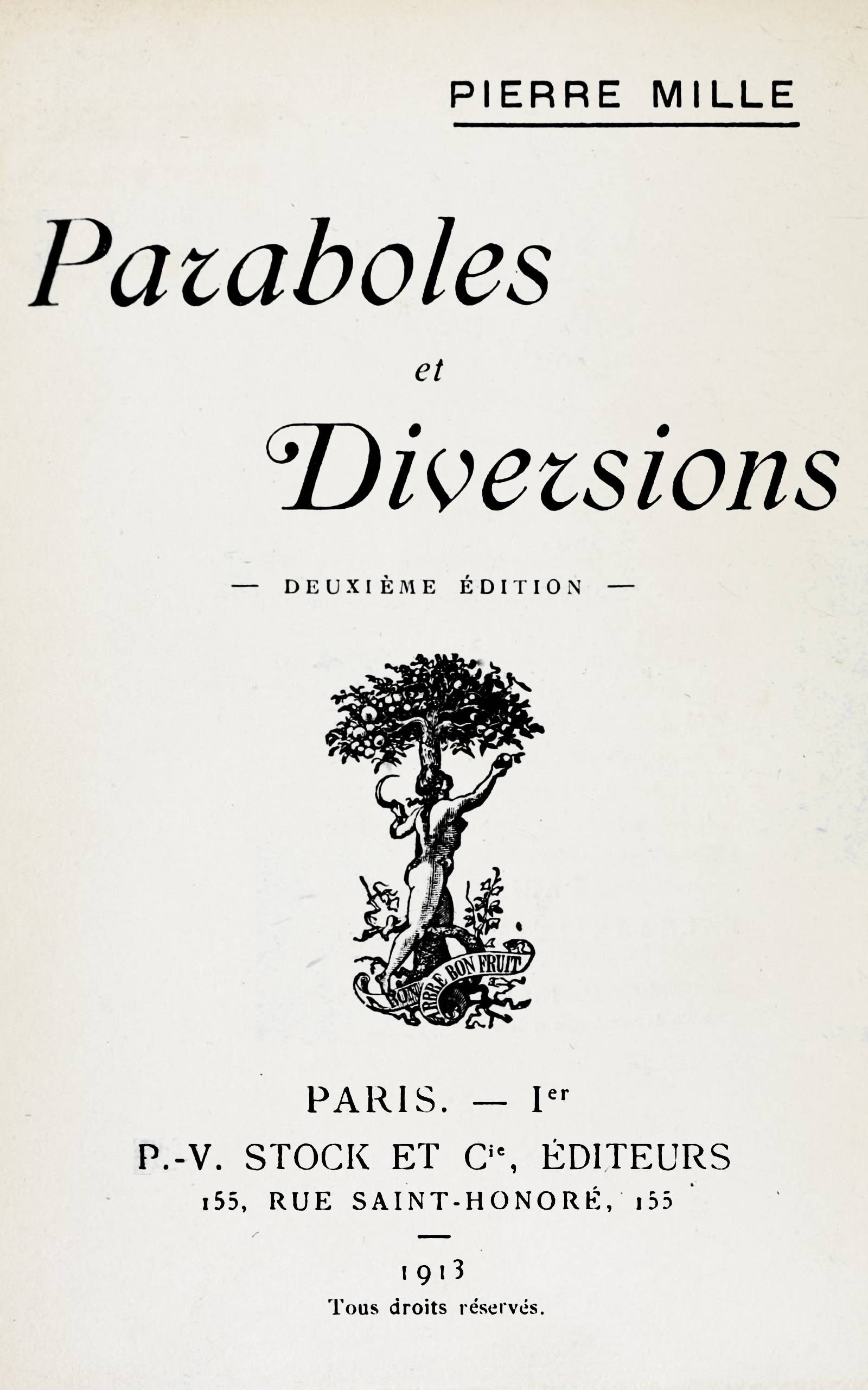 Copertina di Paraboles et diversions, di Pierre Mille