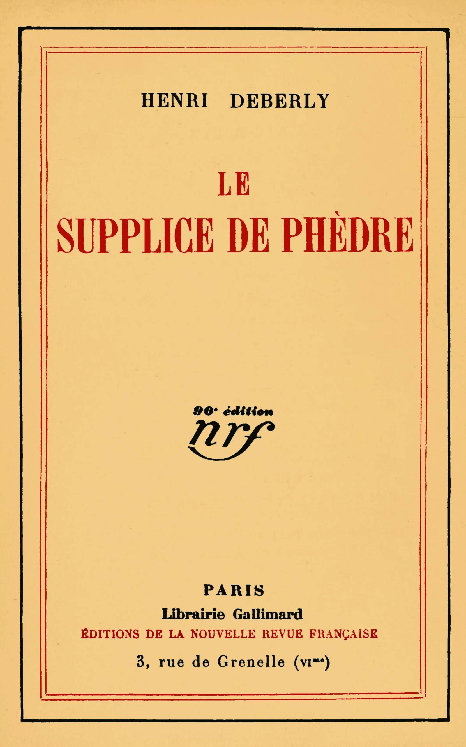 Capa de Le supplice de Phèdre, de Henri Deberly