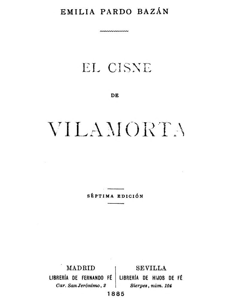 Portada de El cisne de Vilamorta, de condesa de Emilia Pardo Bazán