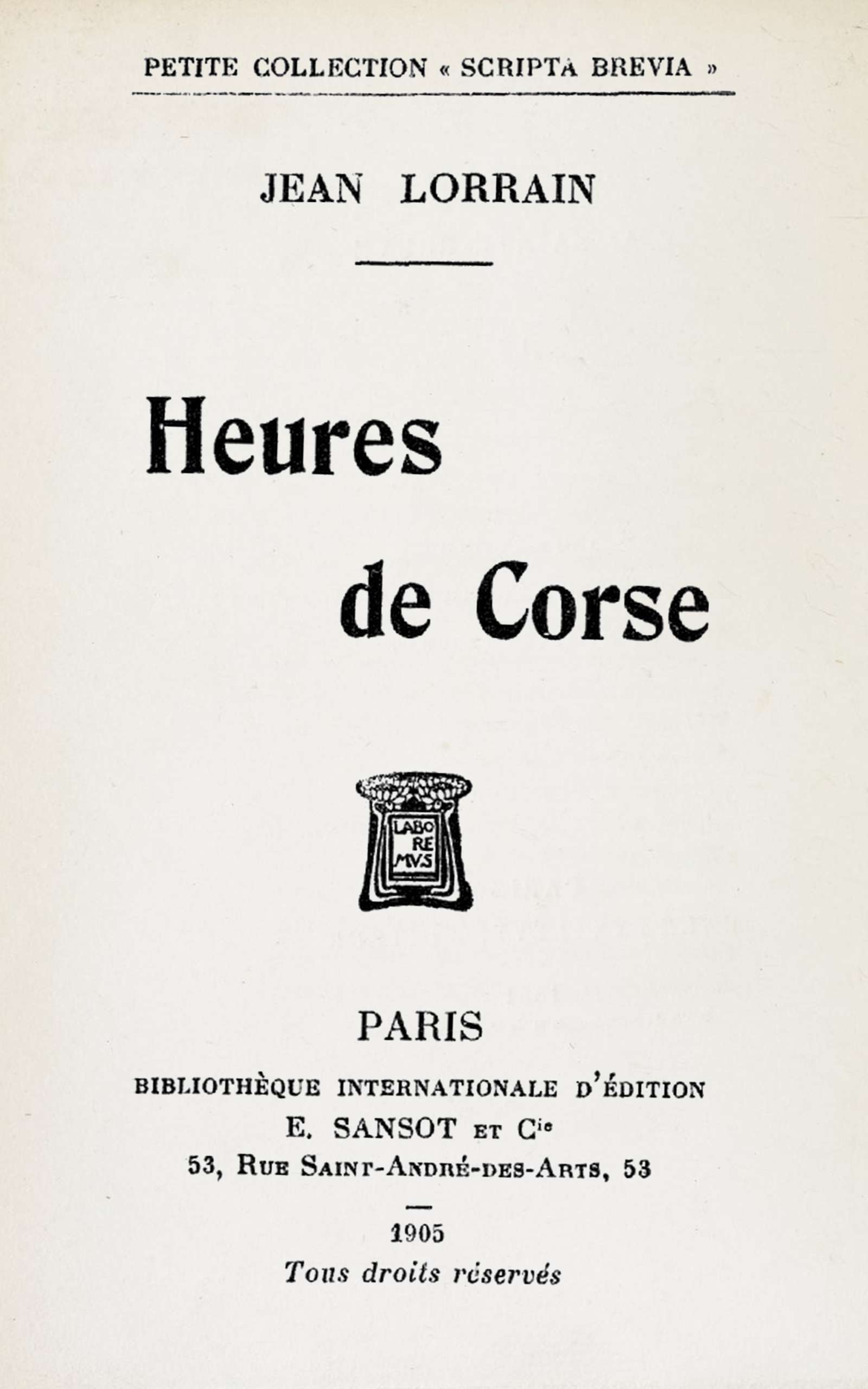 Copertina di Heures de Corse, di Jean Lorrain