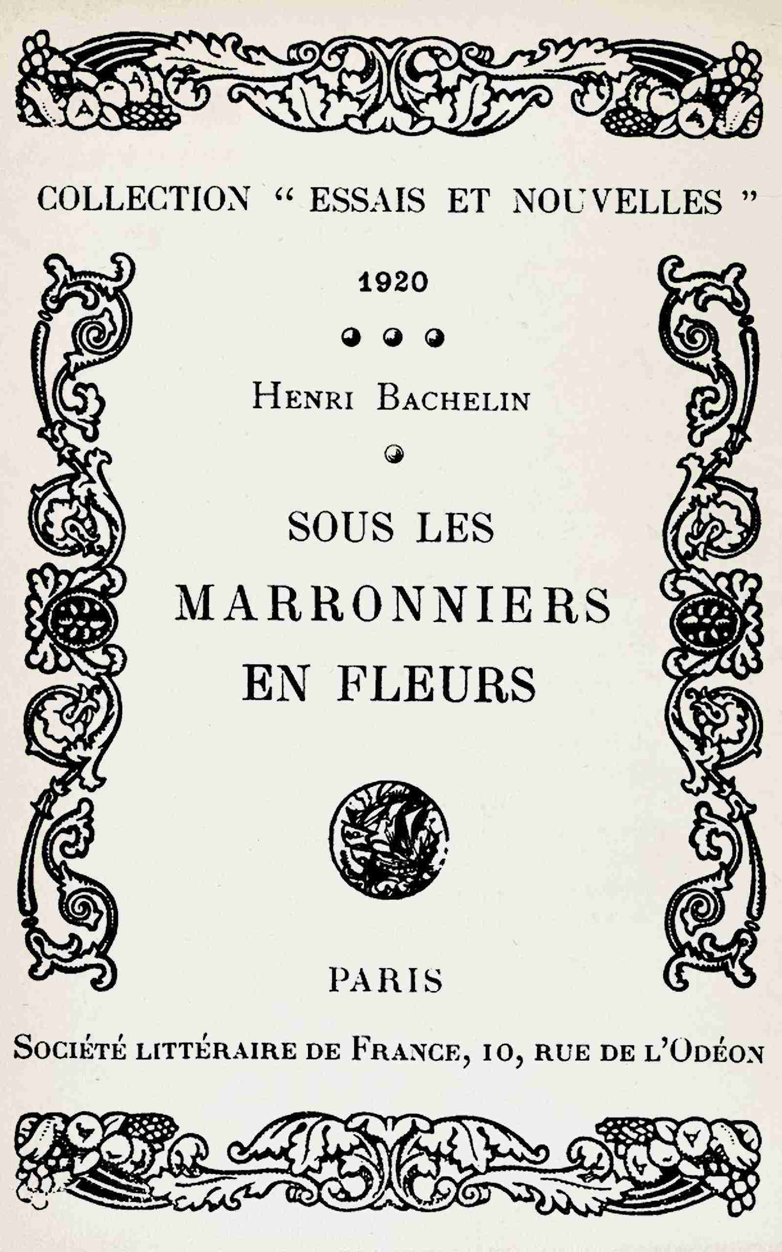 Copertina di Sous les marronniers en fleurs, di Henri Bachelin