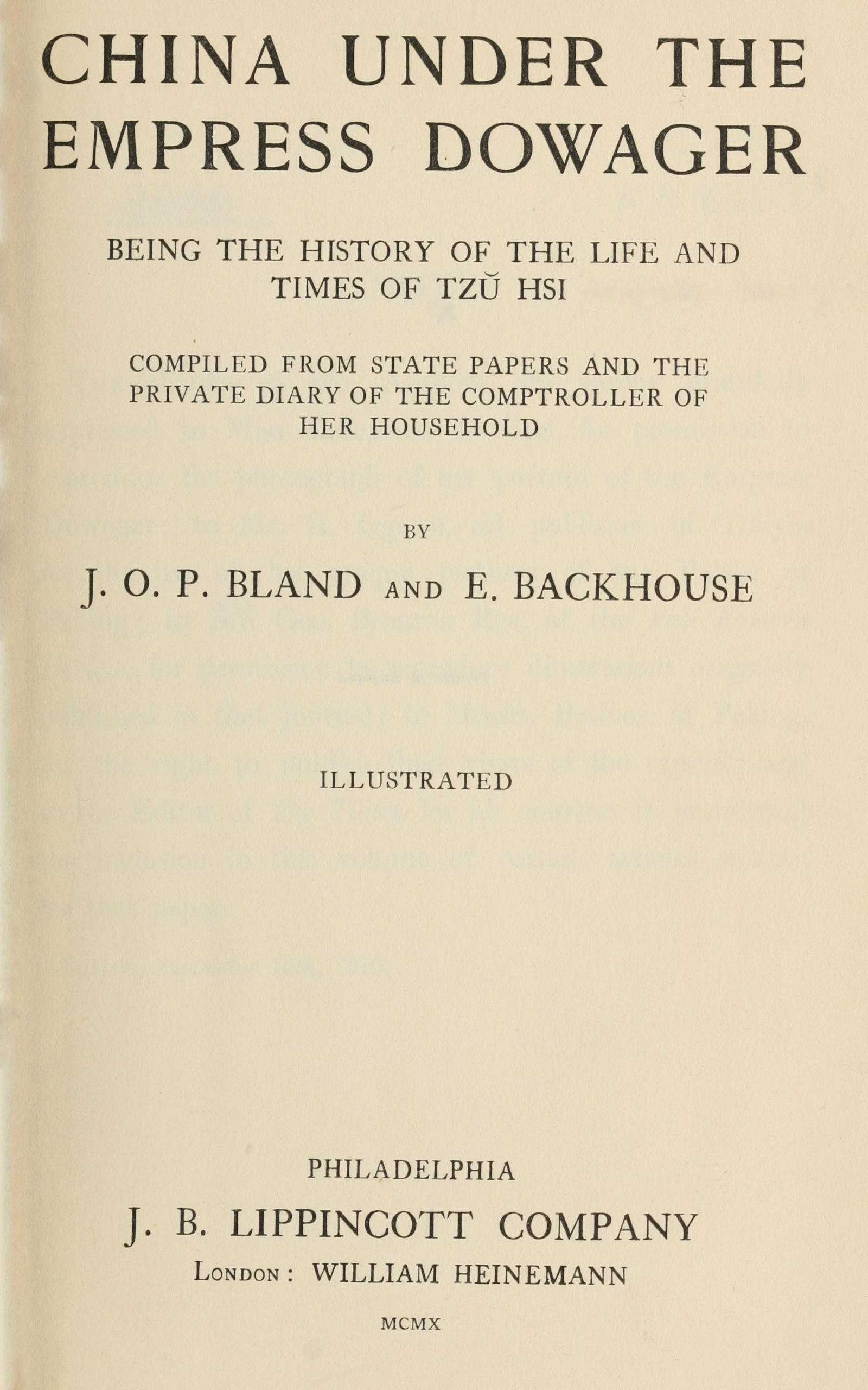 Copertina di China under the Empress Dowager, di J. O. P. Bland; Sir E. Backhouse
