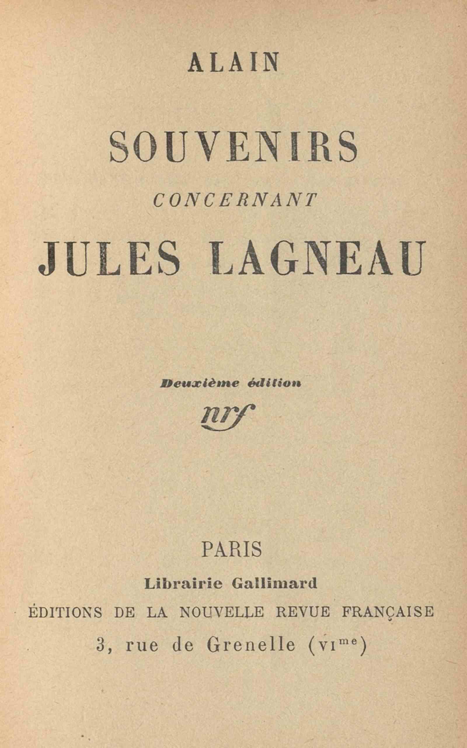 Copertina di Souvenirs concernant Jules Lagneau, di Alain