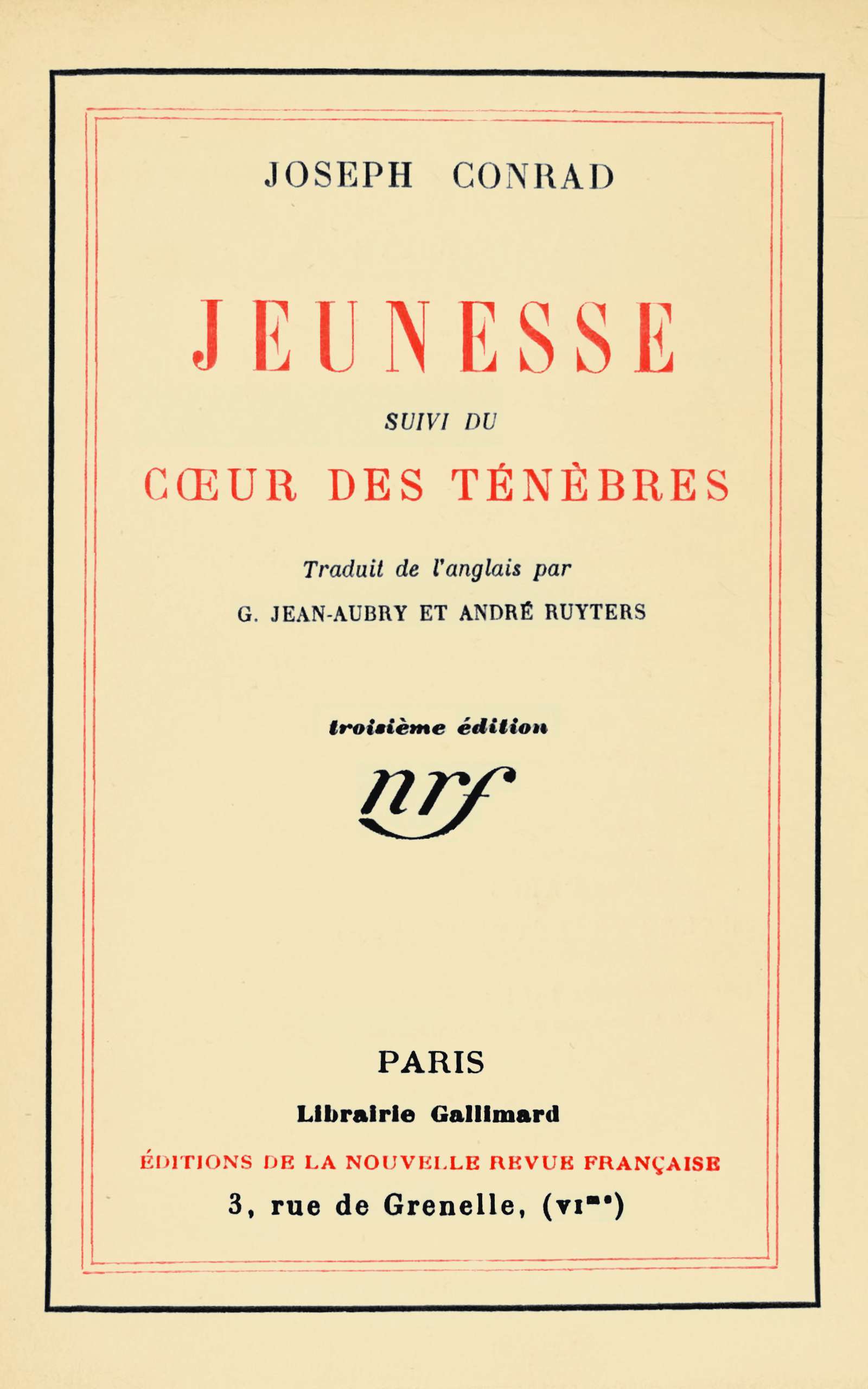 Copertina di Jeunesse, suivi du Cœur des ténèbres, di Joseph Conrad