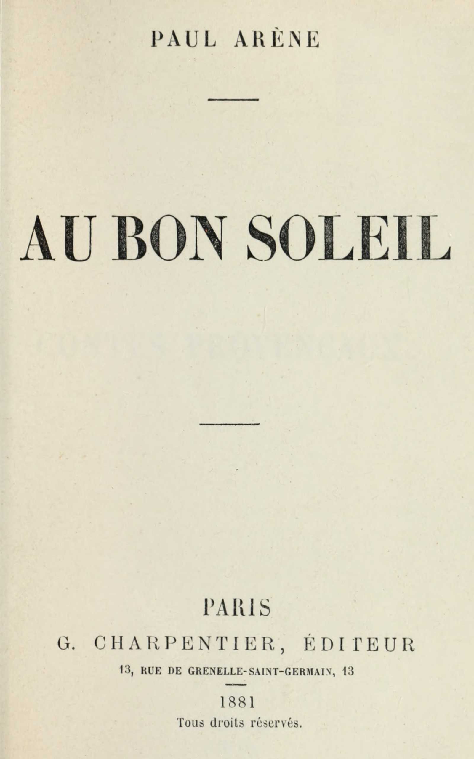Copertina di Au bon soleil, di Paul Arène