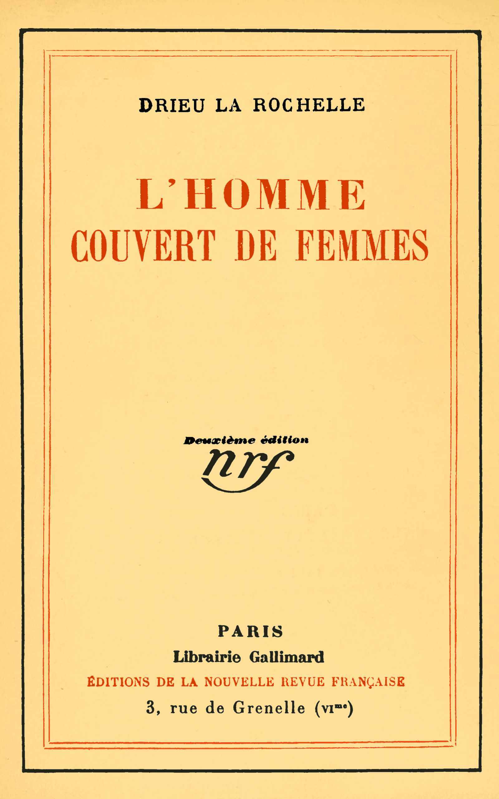 Copertina di L'homme couvert de femmes, di Pierre Drieu La Rochelle