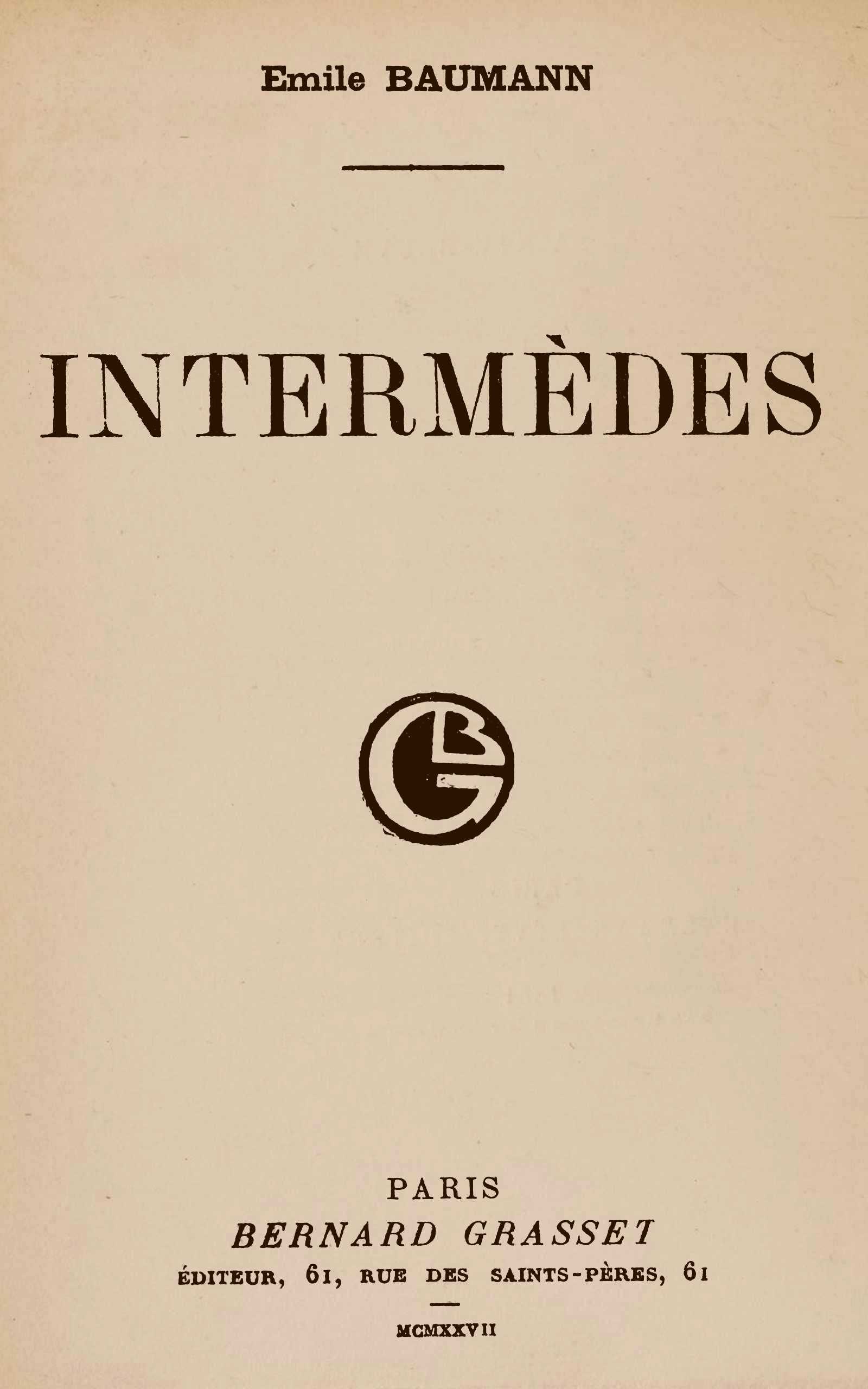 Copertina di Intermèdes, di Emile Baumann