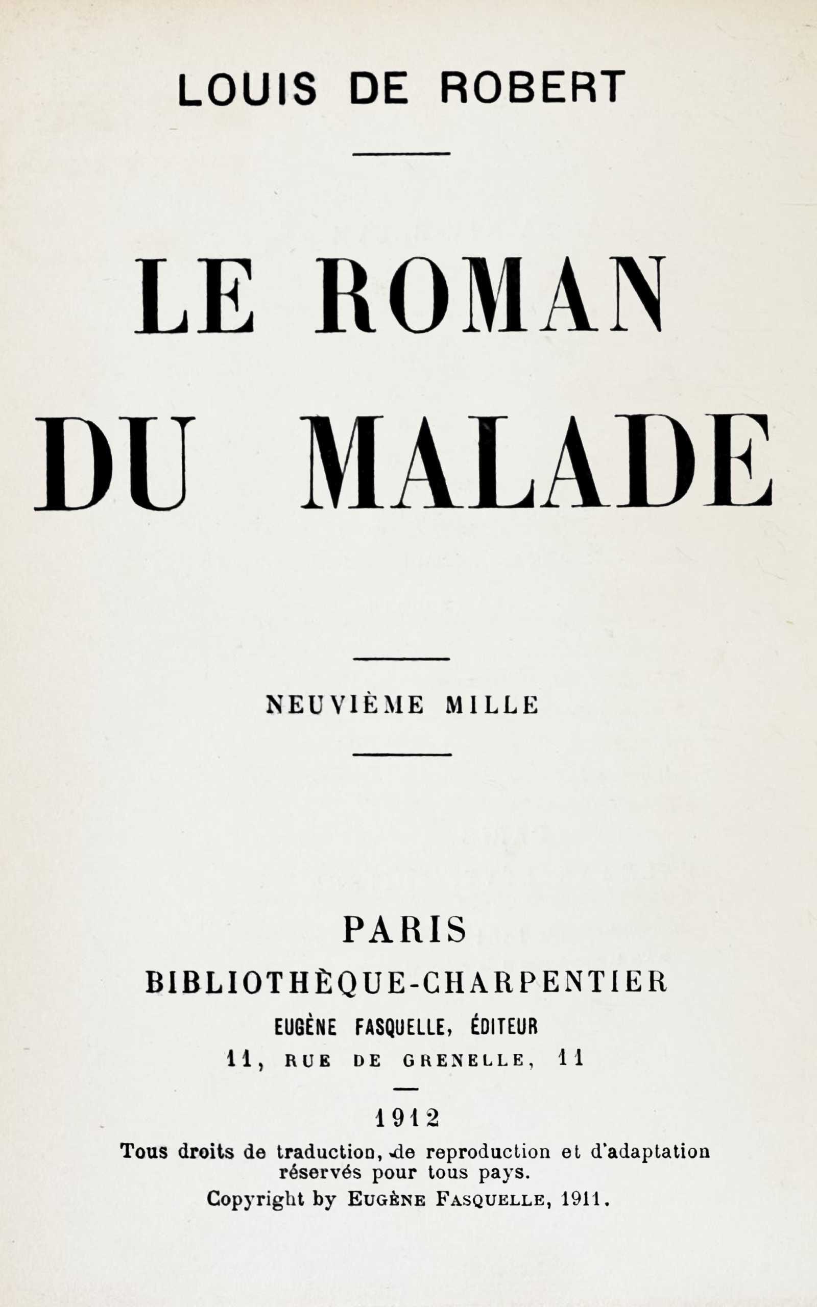 Portada de Le roman du malade, de Louis de Robert