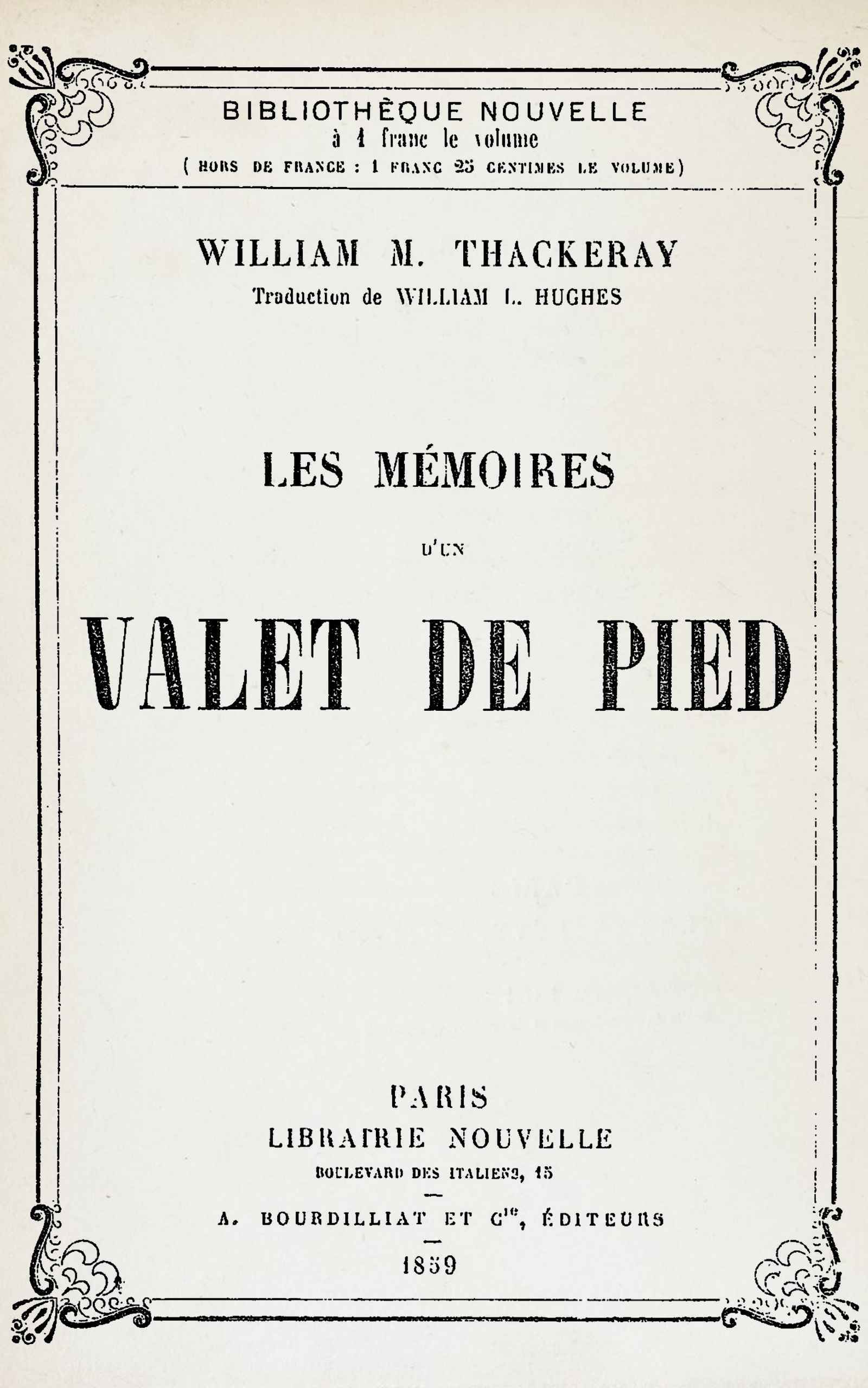 Copertina di Les mémoires d'un valet de pied, di William Makepeace Thackeray