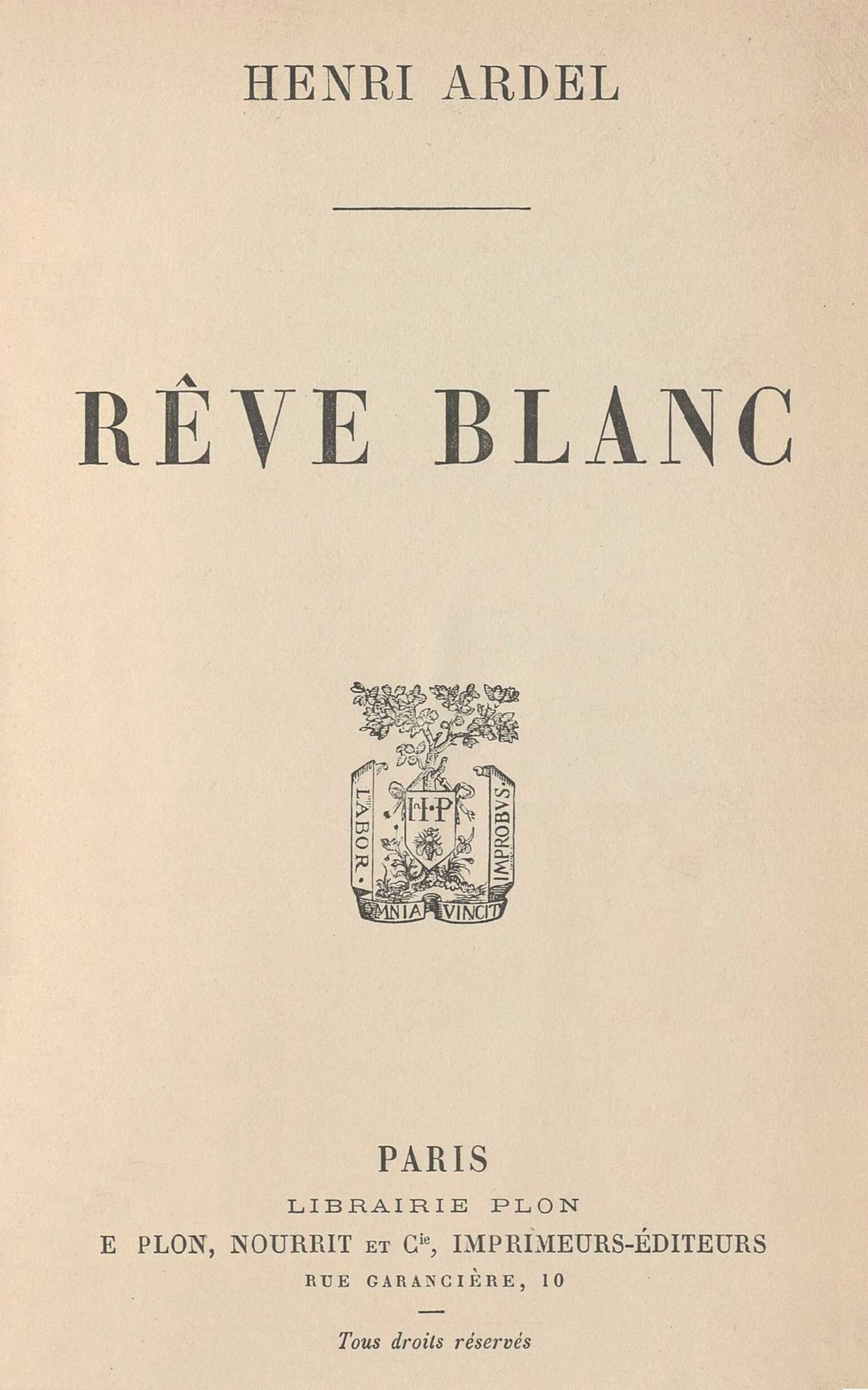 Copertina di Rêve blanc, di Henri Ardel