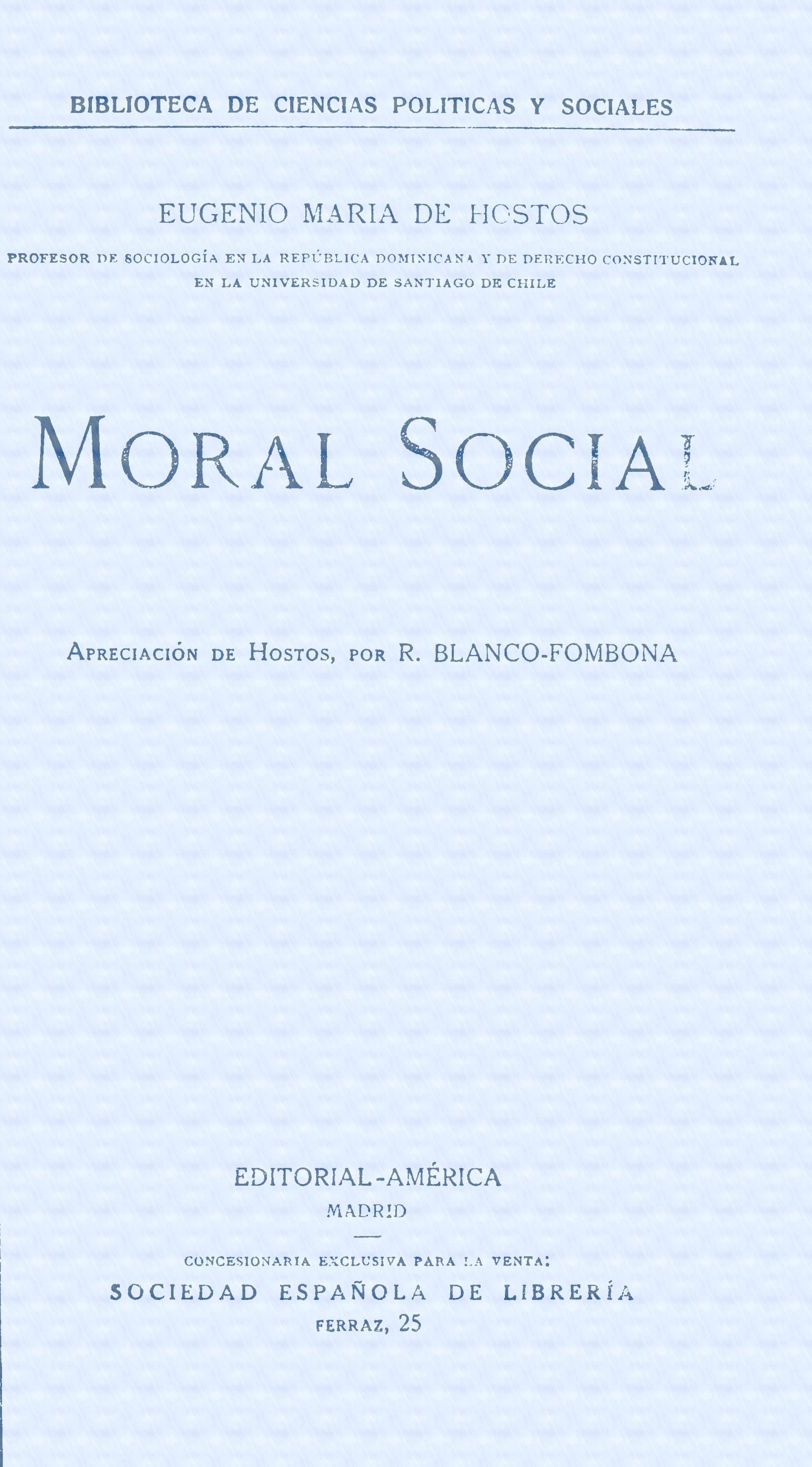 Portada de Moral social, de Eugenio María de Hostos
