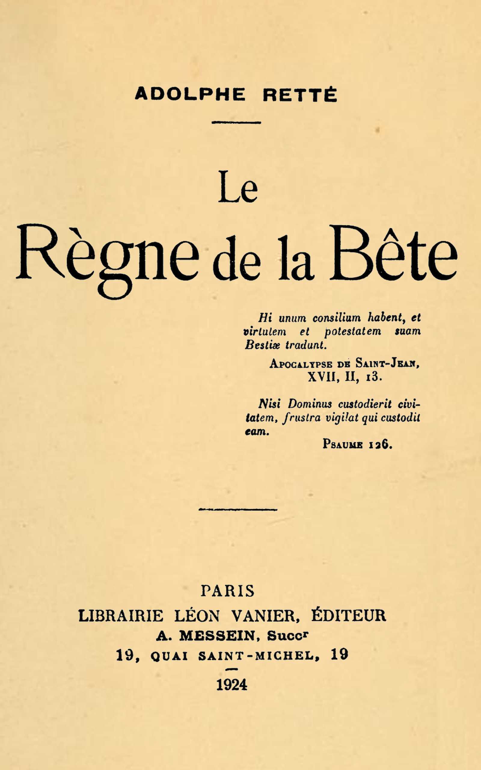 Copertina di Le règne de la bête, di Adolphe Retté