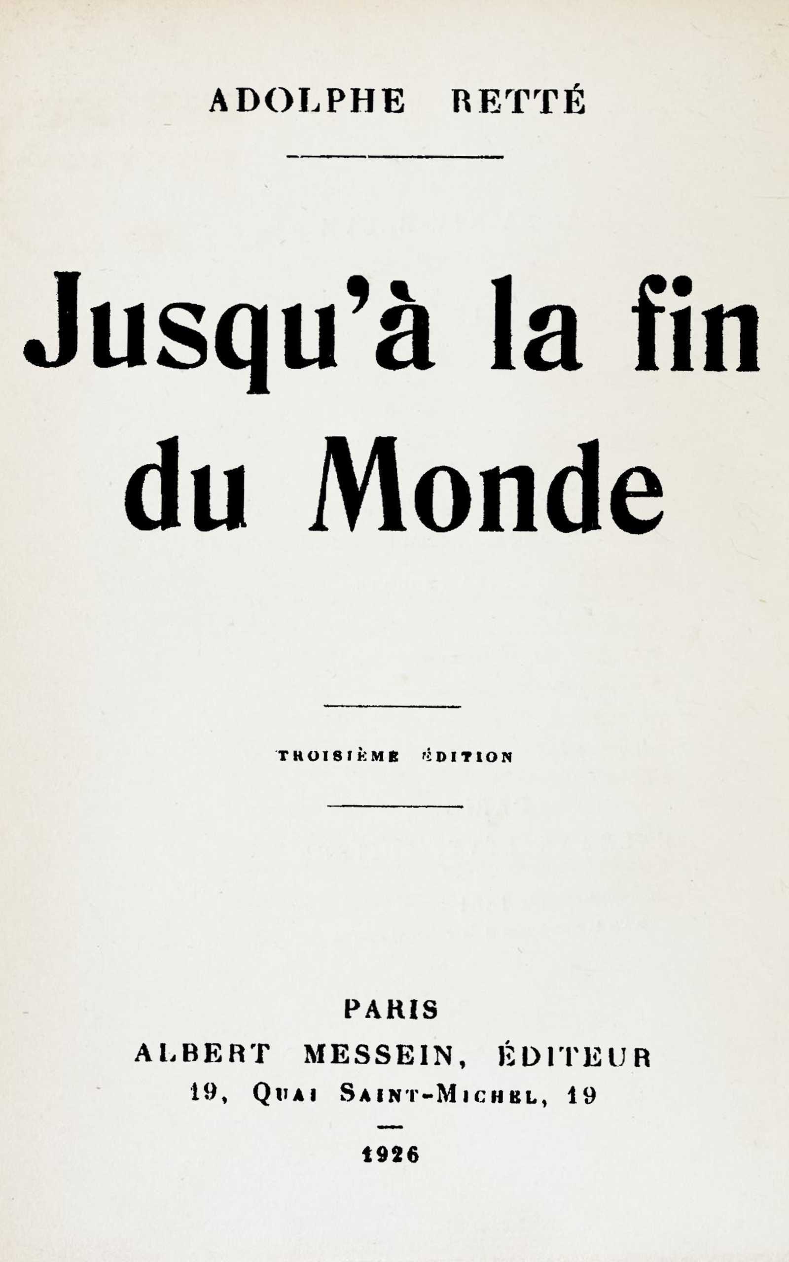 Copertina di Jusqu'à la fin du monde, di Adolphe Retté