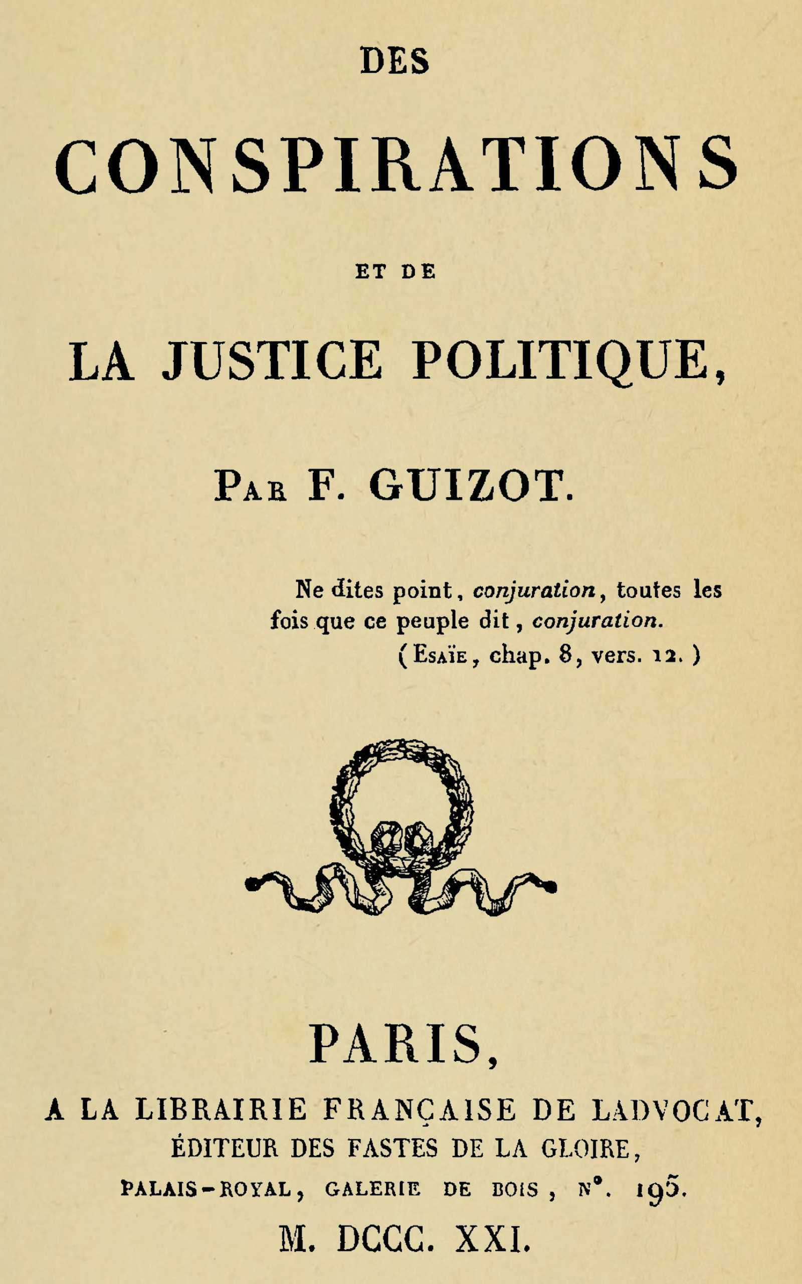 Copertina di Des conspirations et de la justice politique, di François Guizot