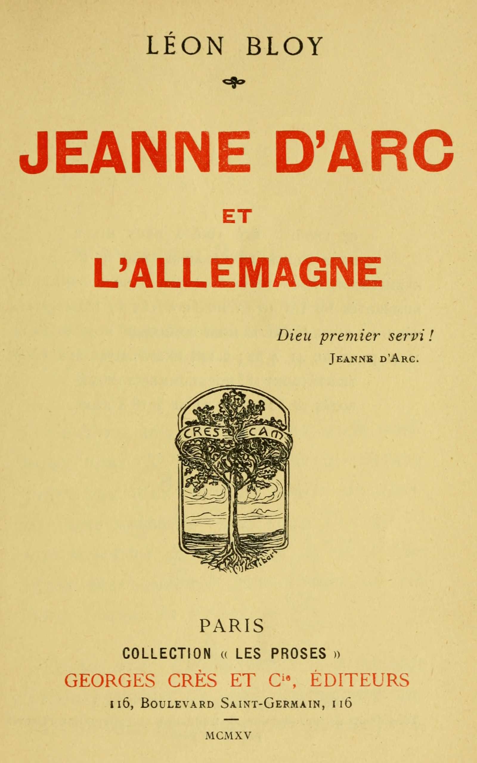 Portada de Jeanne d'Arc et l'Allemagne, de Léon Bloy