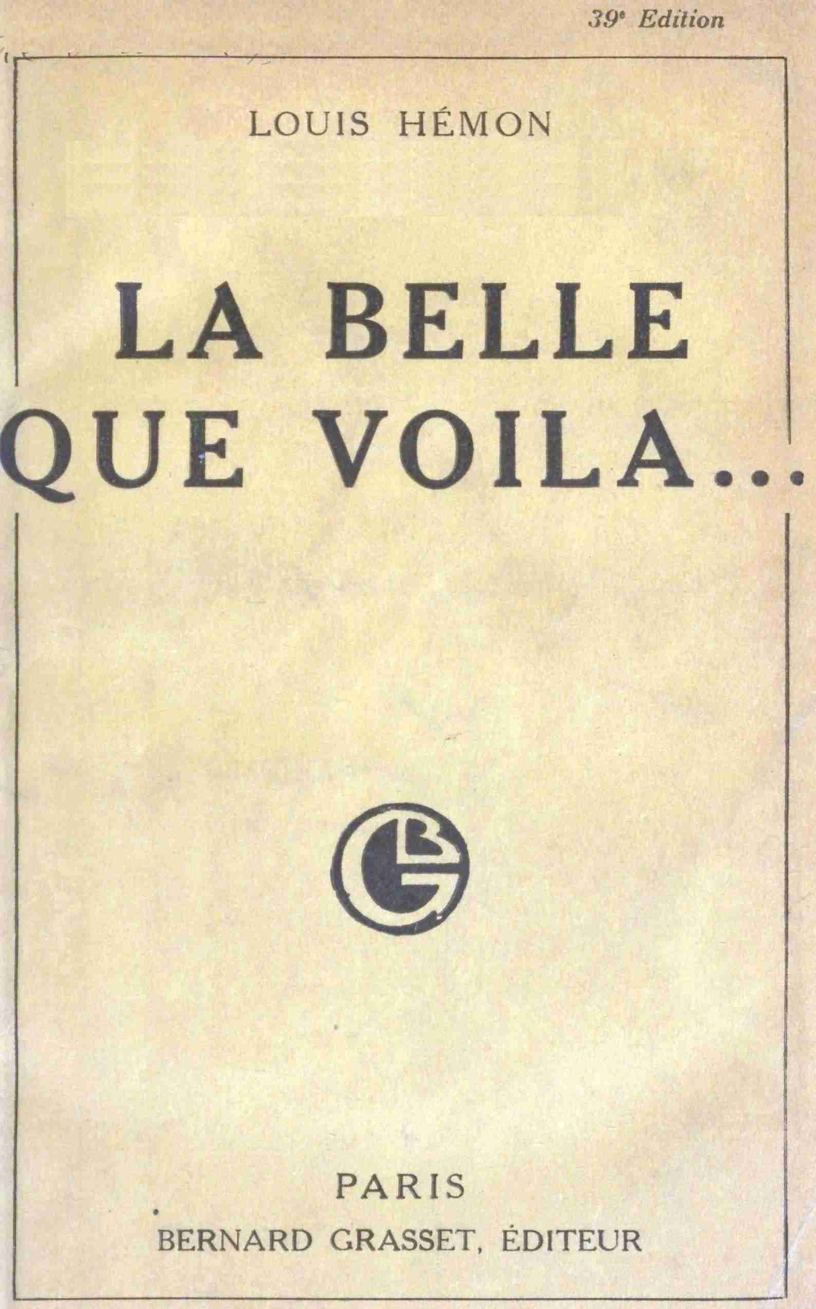 Copertina di La belle que voilà..., di Louis Hémon