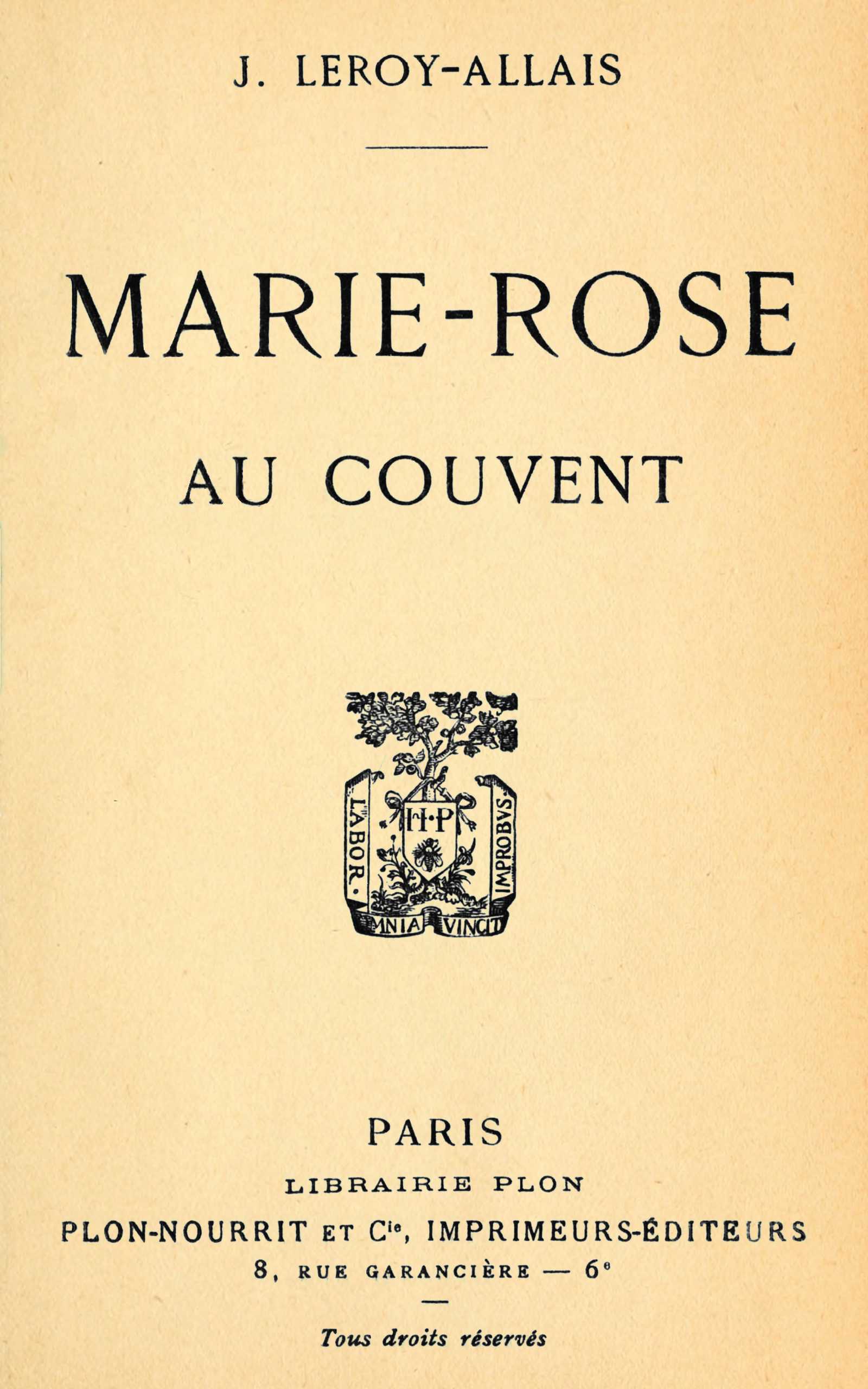 Copertina di Marie-Rose au couvent, di Jeanne Leroy-Allais