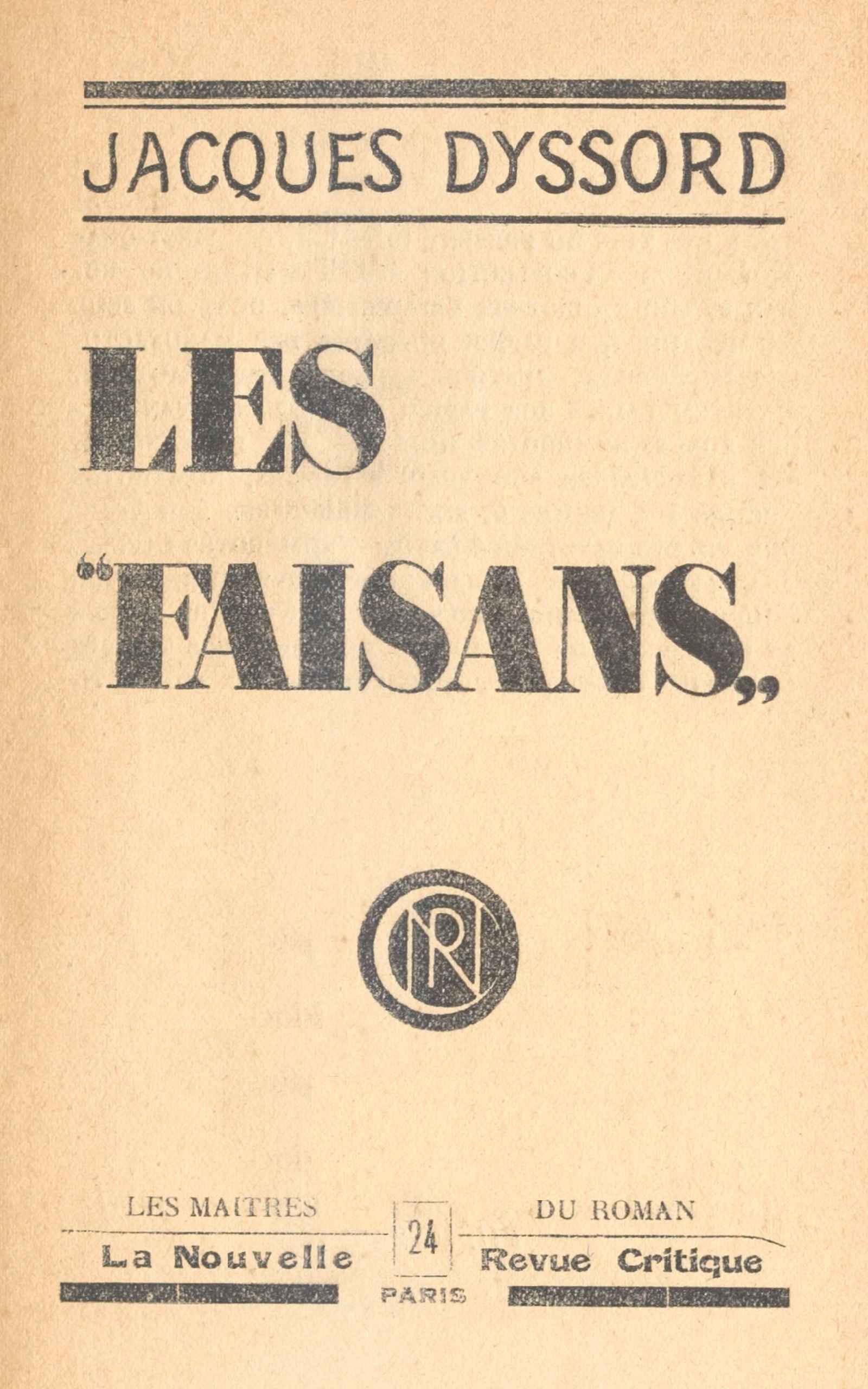 Copertina di Les "Faisans", di Jacques Dyssord