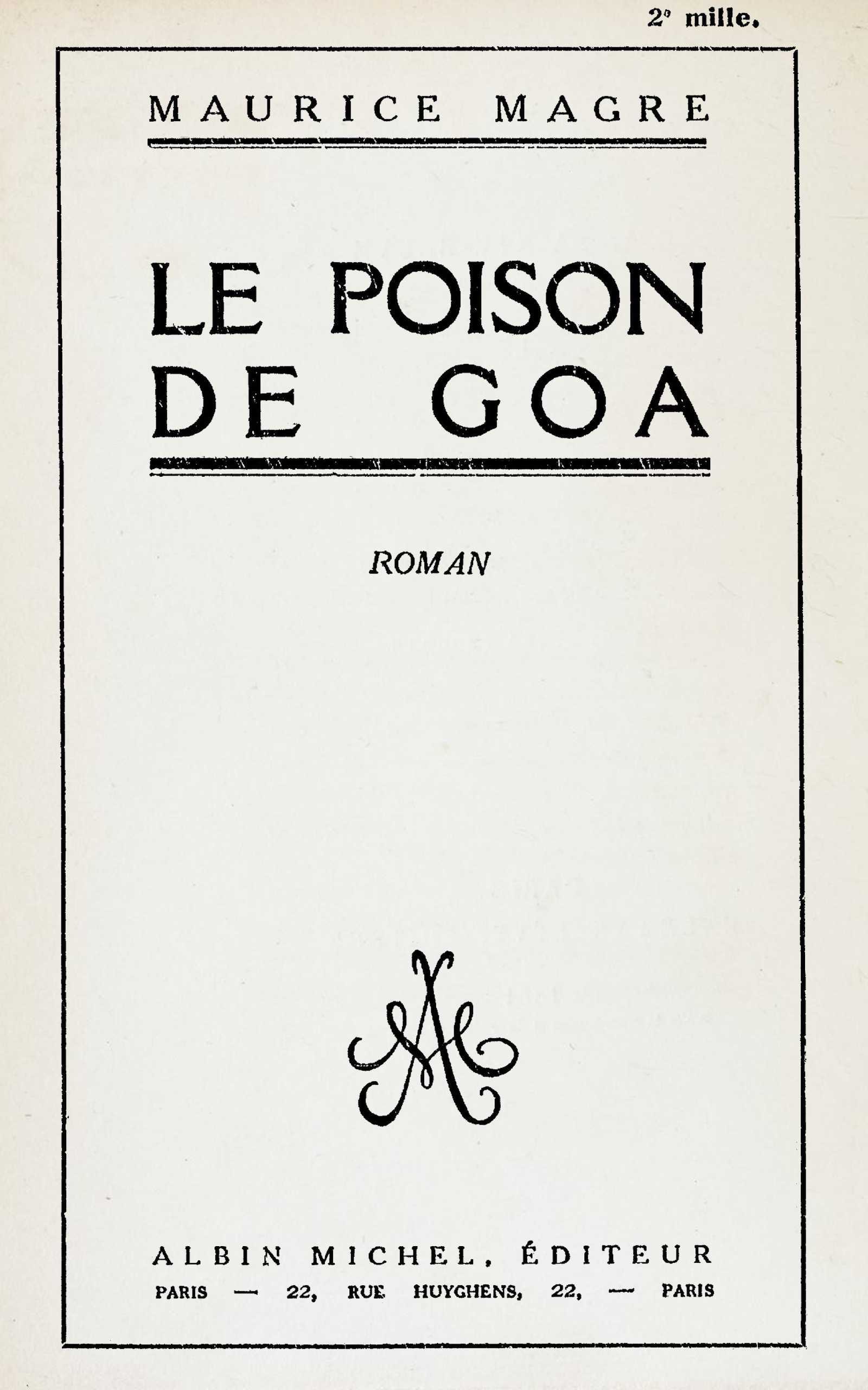 Copertina di Le poison de Goa : roman, di Maurice Magre