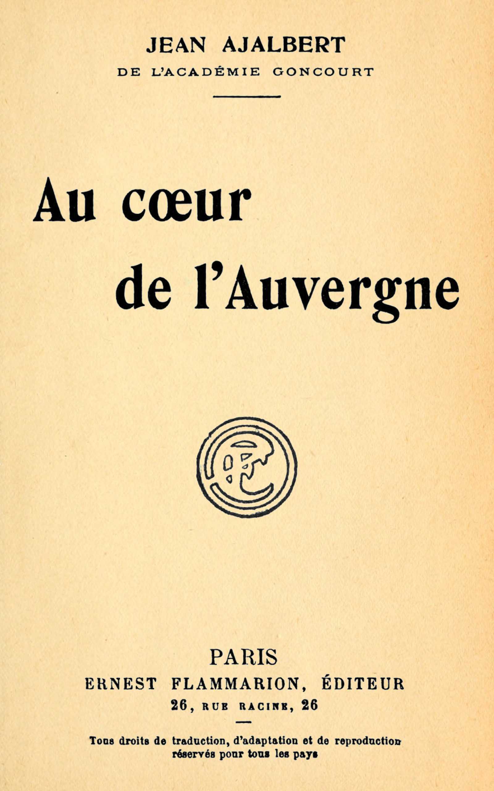 Portada de Au cœur de l'Auvergne, de Jean Ajalbert