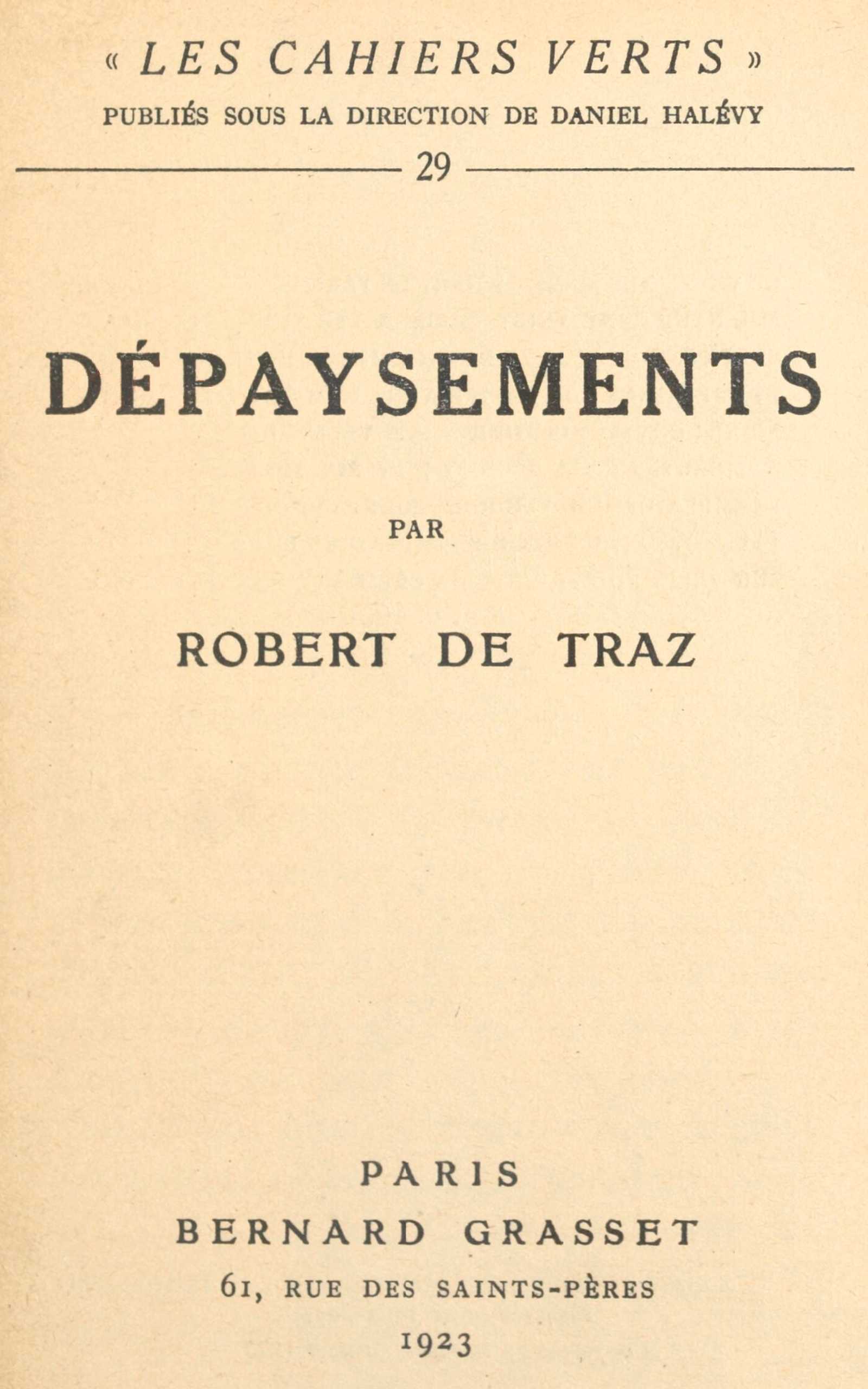 Copertina di Dépaysements, di Robert de Traz