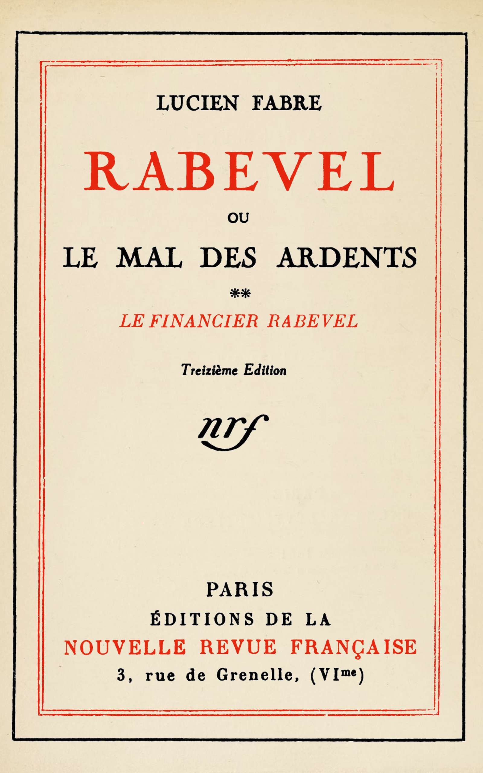 Copertina di Rabevel, ou le mal des ardents, Volume 2 (of 3), di Lucien Fabre