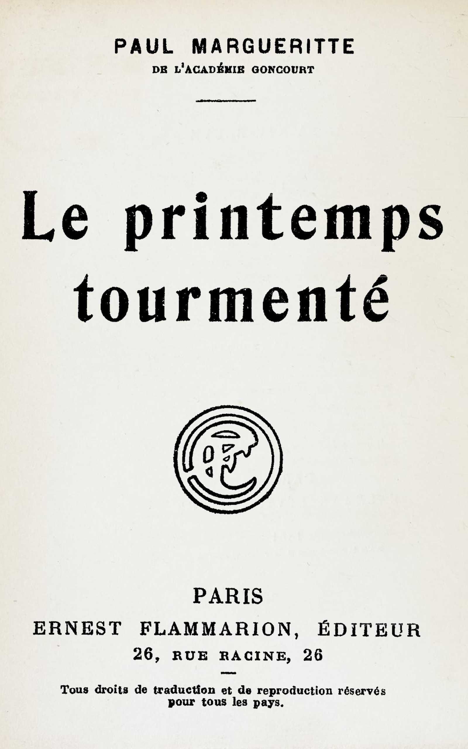 Copertina di Le printemps tourmenté, di Paul Margueritte