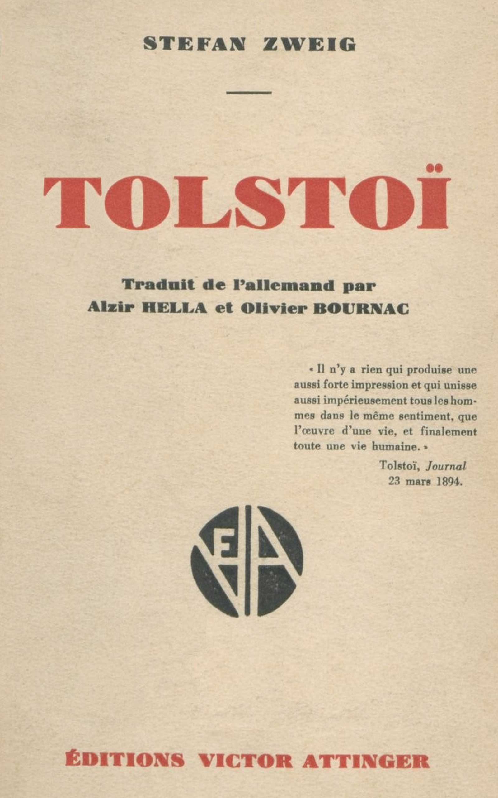 Copertina di Tolstoï, di Stefan Zweig