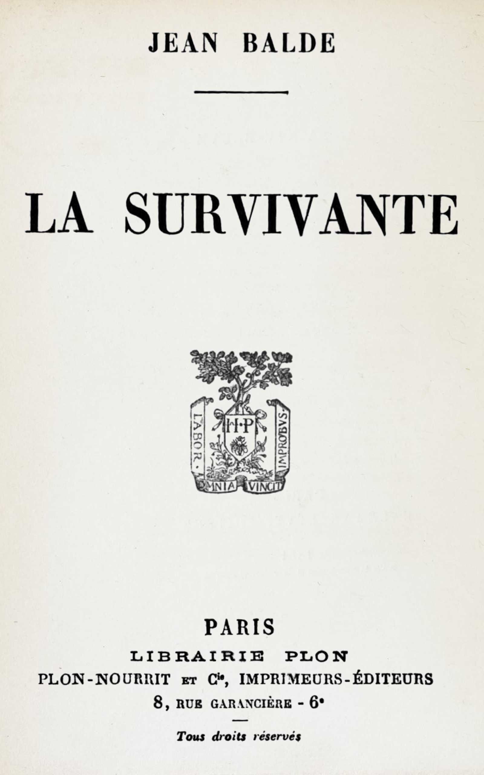 Copertina di La survivante, di Jean Balde