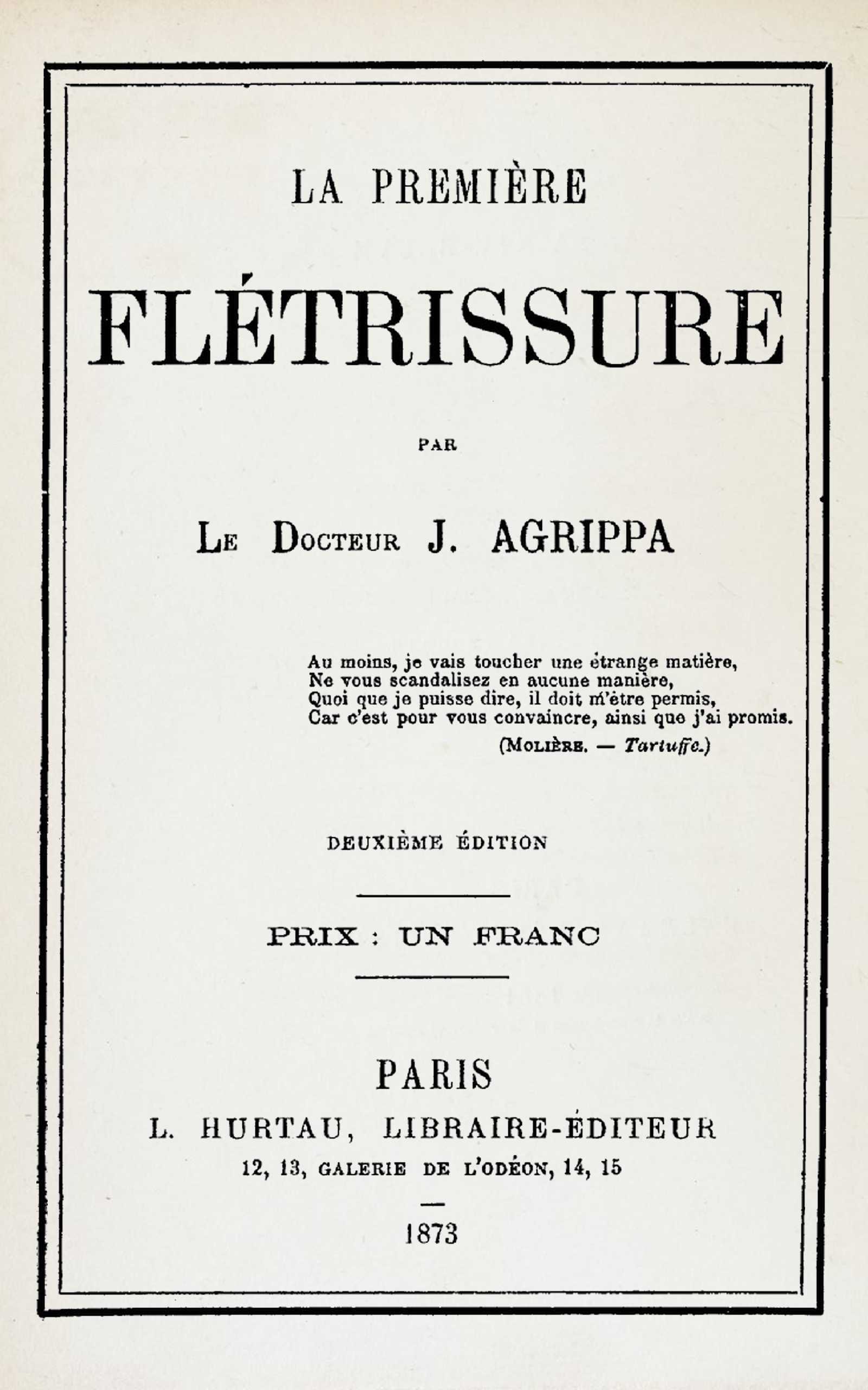 Copertina di La première flétrissure, di J. Agrippa