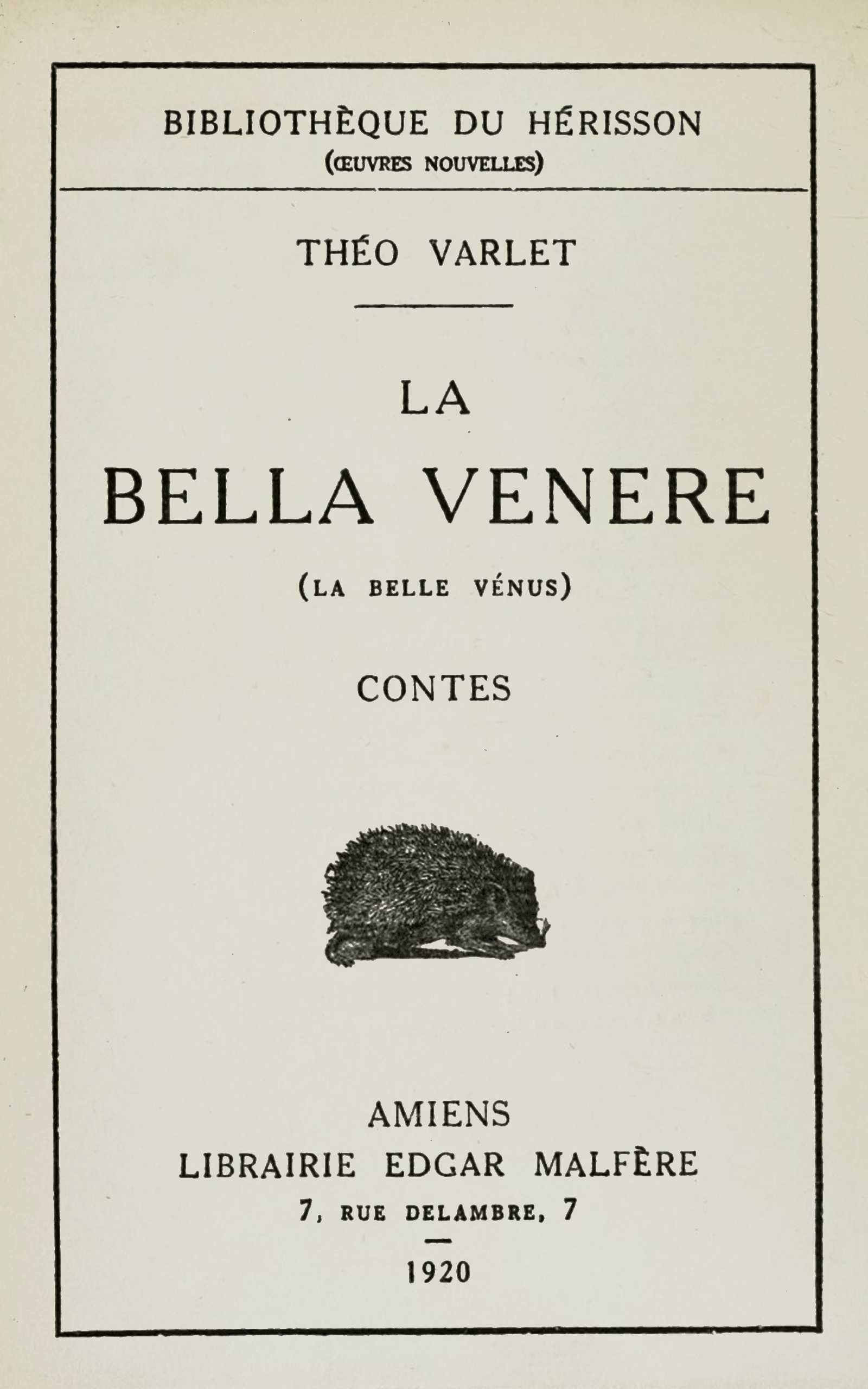 Portada de La Bella Venere (La Belle Vénus), de Théo Varlet