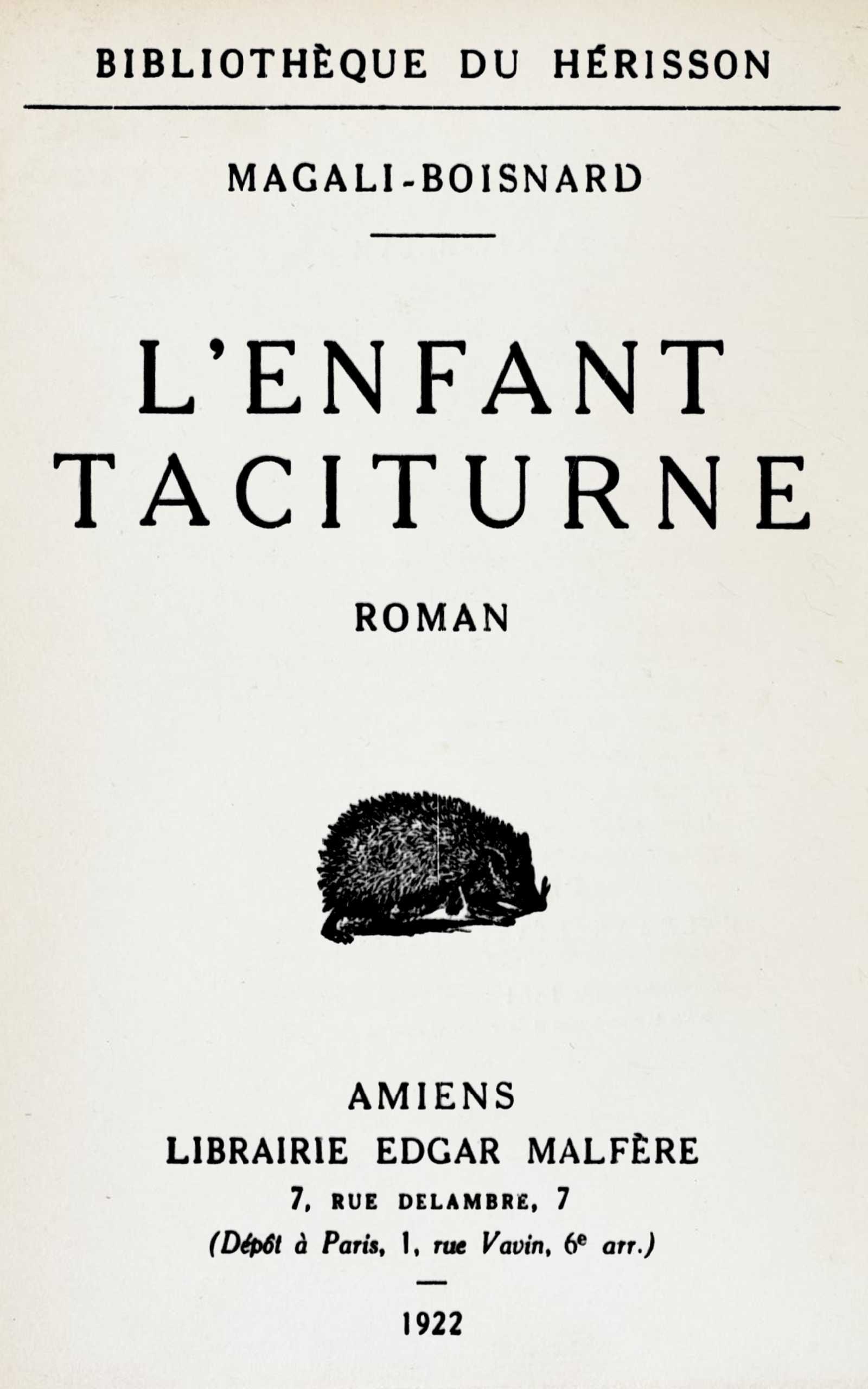 Portada de L'enfant taciturne, de Magali-Boisnard